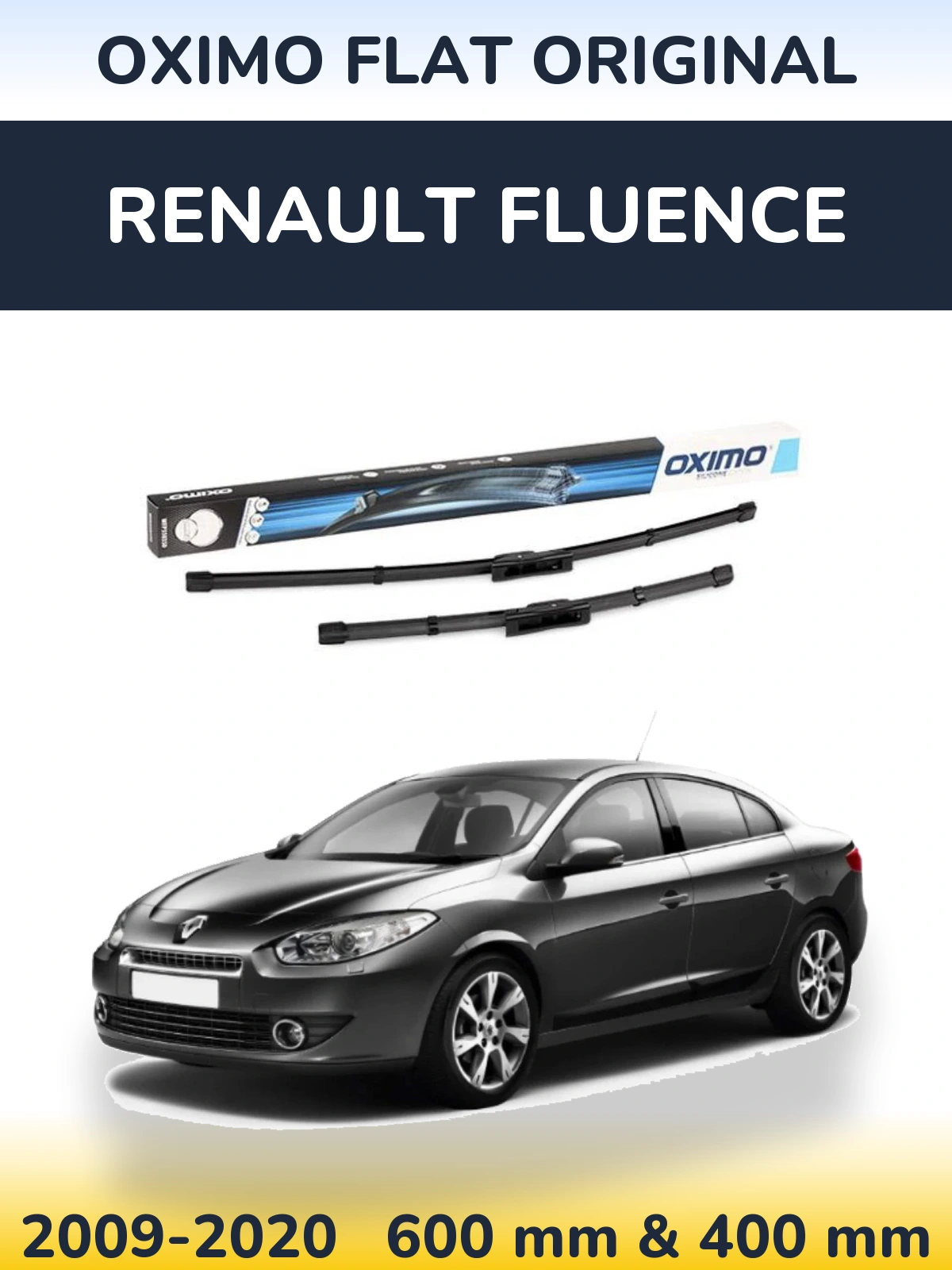 Front wiper blade set Oximo Flat Original 600 & 400 мм for Renault Fluence 2009-2020