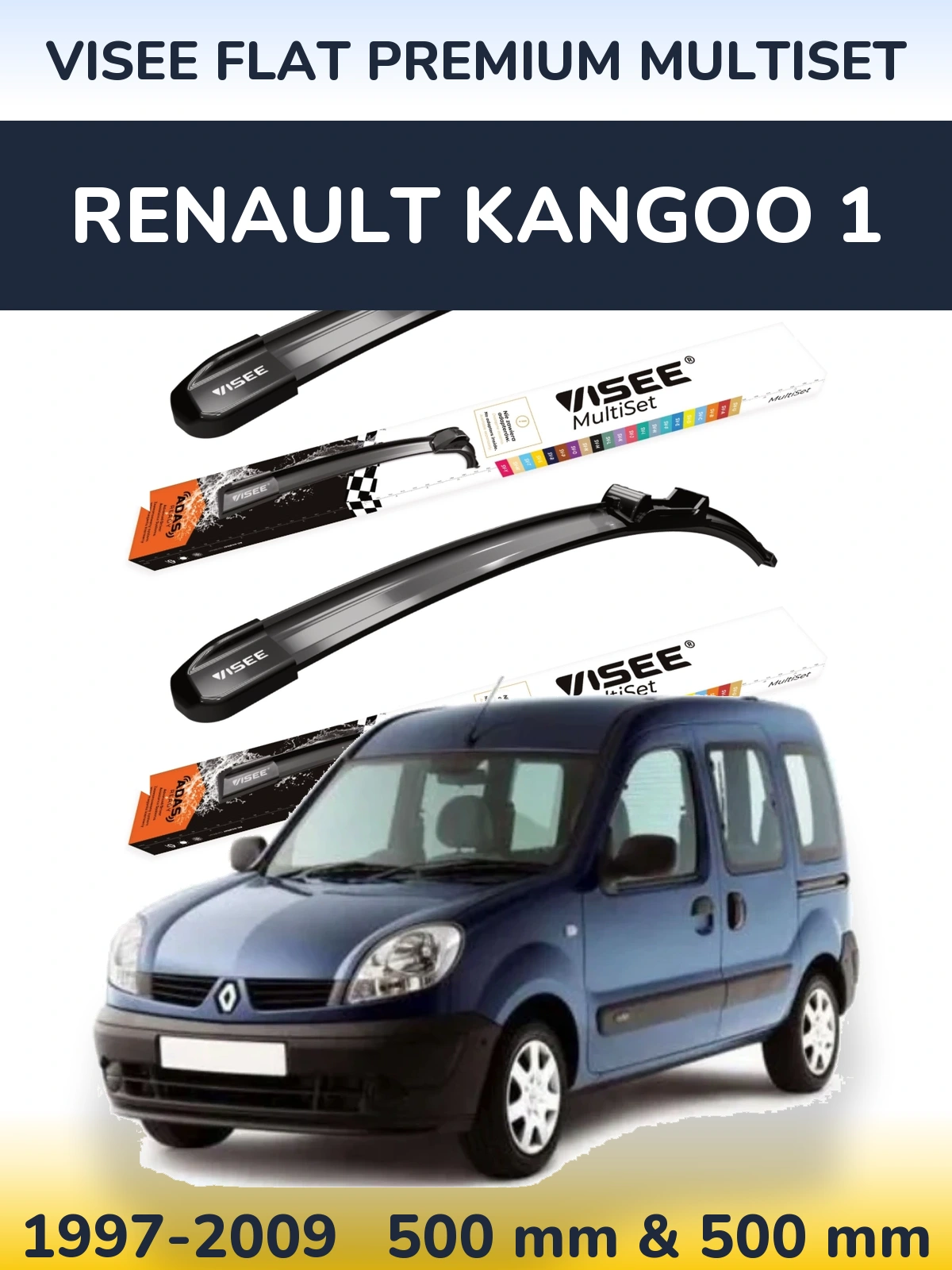 Front wiper blade set VISEE FLAT PREMIUM MultiSet 500 & 500 мм for Renault Kangoo 1 1997-2009