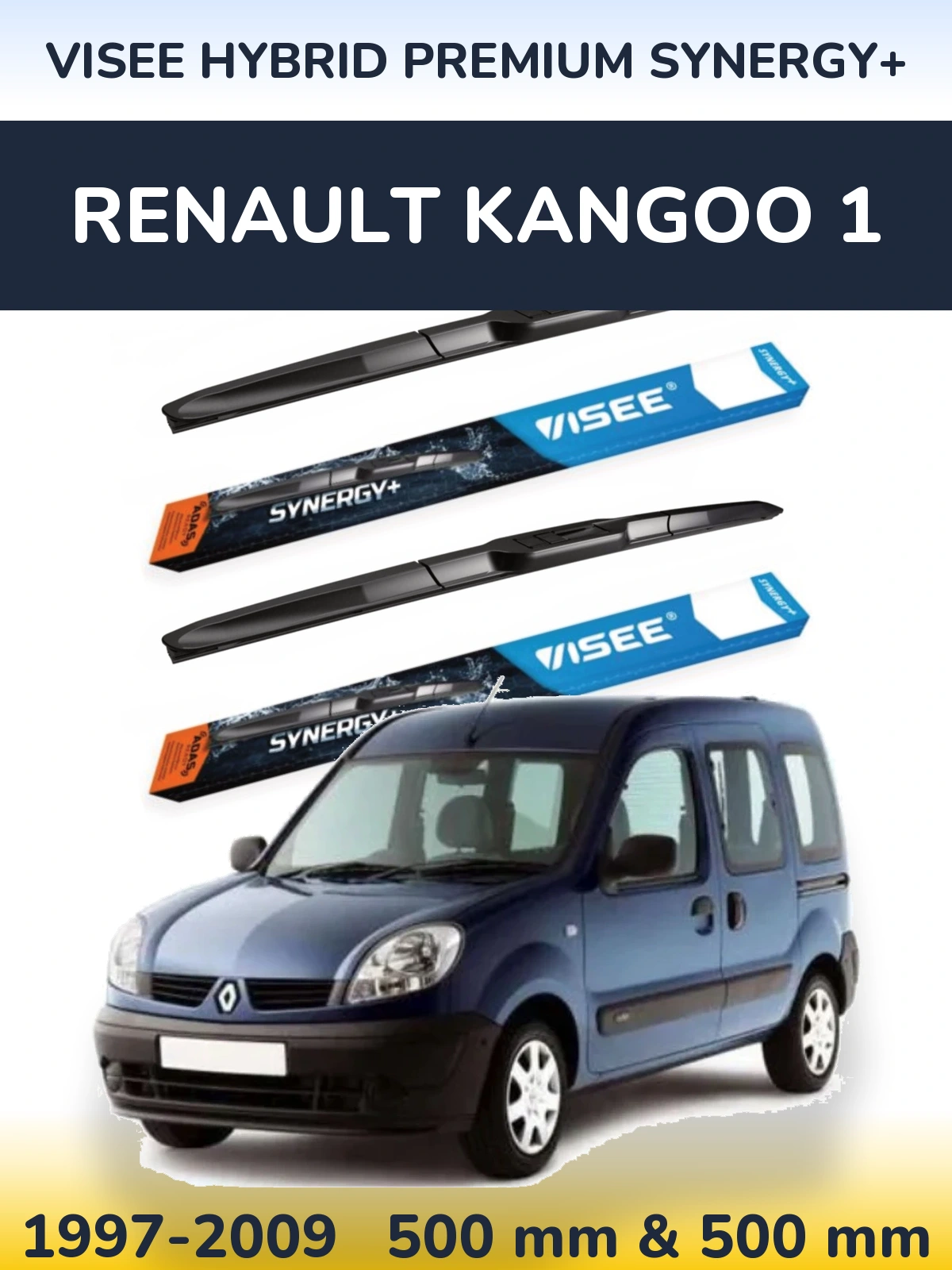 Front wiper blade set VISEE HYBRID PREMIUM SYNERGY+ 500 & 500 мм for Renault Kangoo 1 1997-2009