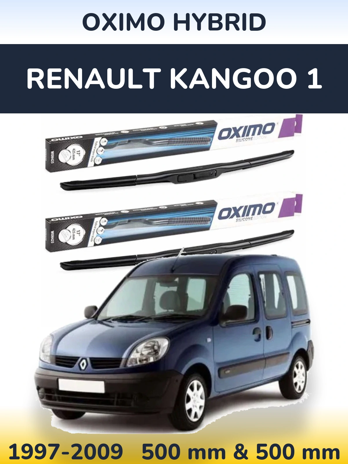 Front wiper blade set Oximo Hybrid 500 & 500 mm for Renault Kangoo 1 1997-2009