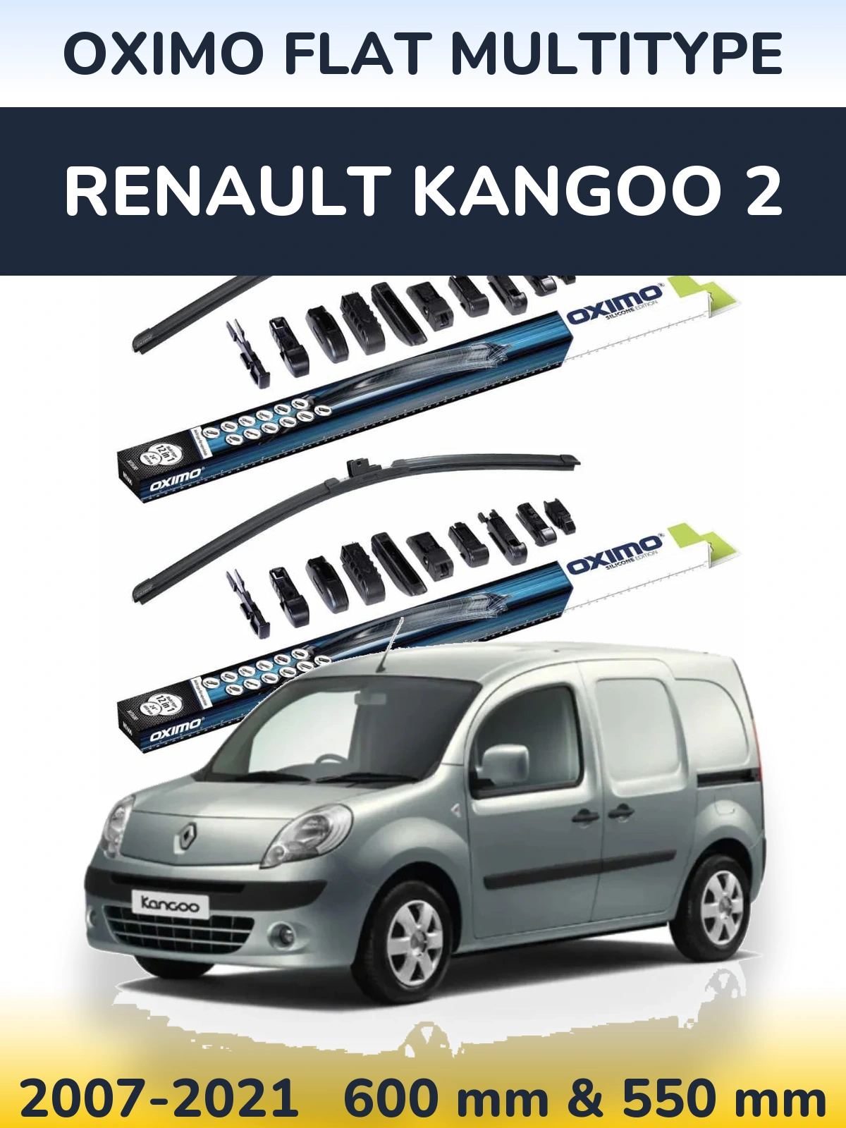 Komplet przednich wycieraczek Oximo Flat MultiType 600 & 550 mm do Renault Kangoo 2 2007-2021