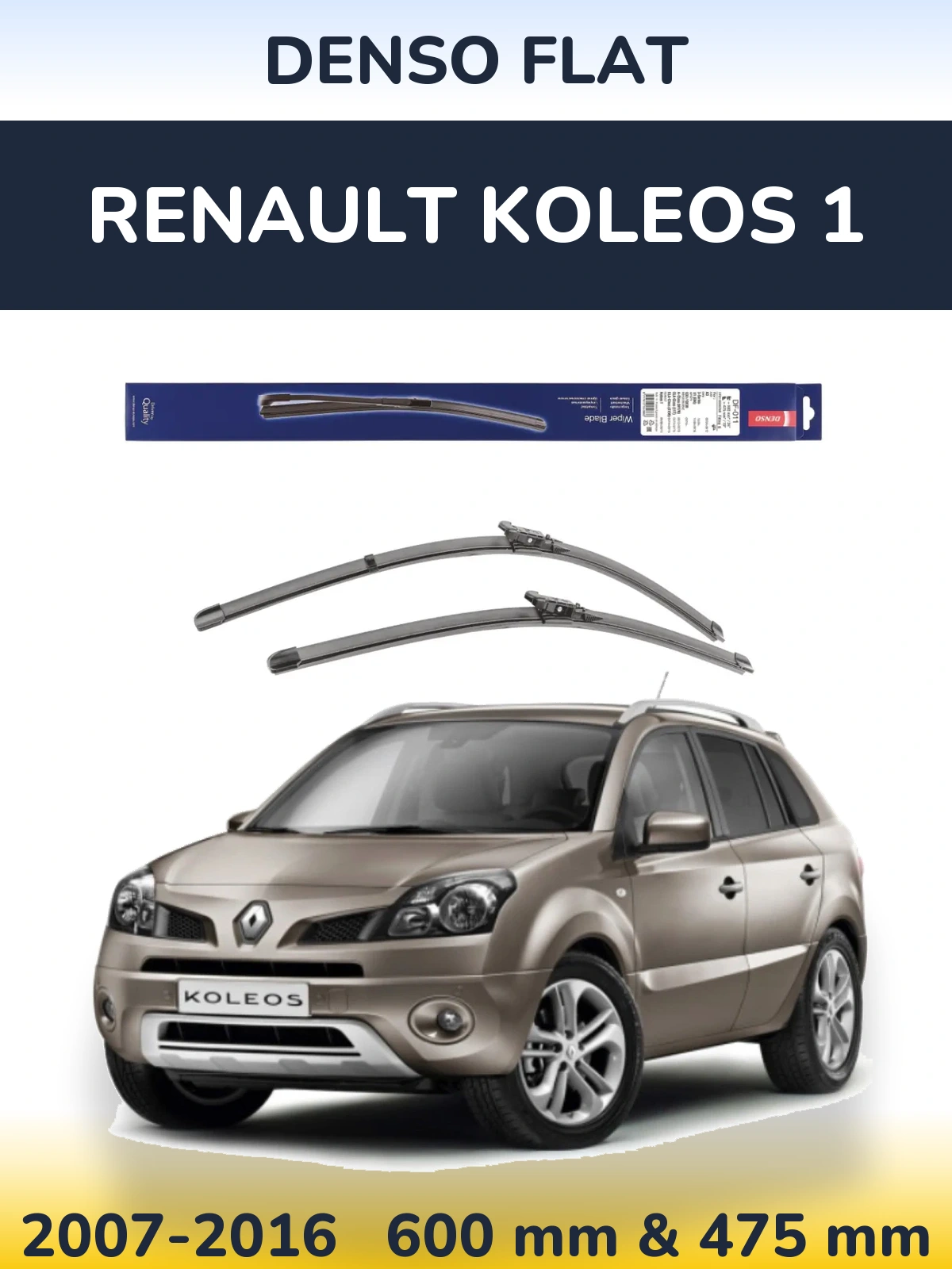 Komplet przednich wycieraczek Denso Flat 600 & 475 mm do Renault Koleos 1 2007-2016