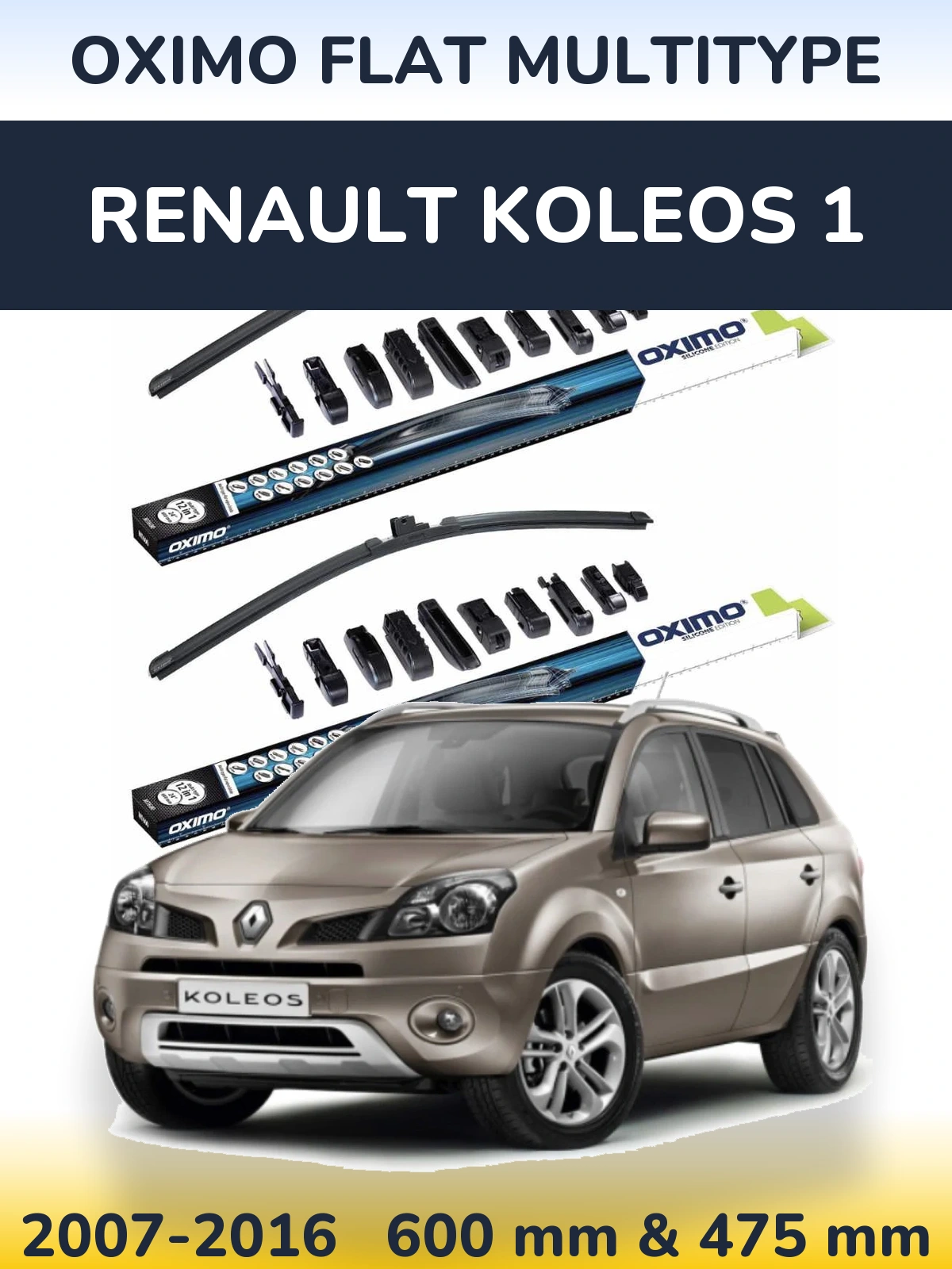 Front wiper blade set Oximo Flat MultiTypee 600 & 475 мм for Renault Koleos 1 2007-2016