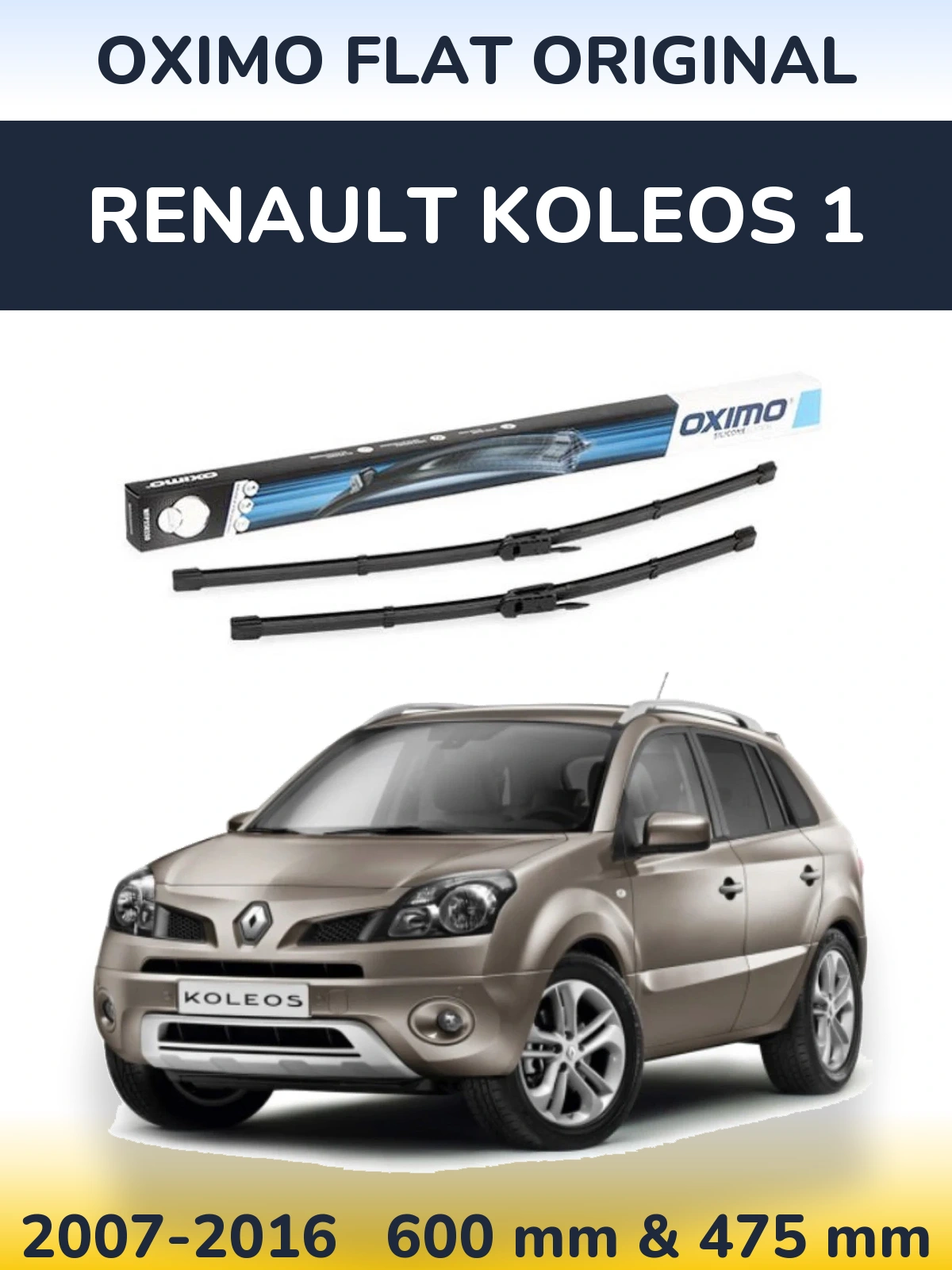 Front wiper blade set Oximo Flat Original 600 & 475 мм for Renault Koleos 1 2007-2016