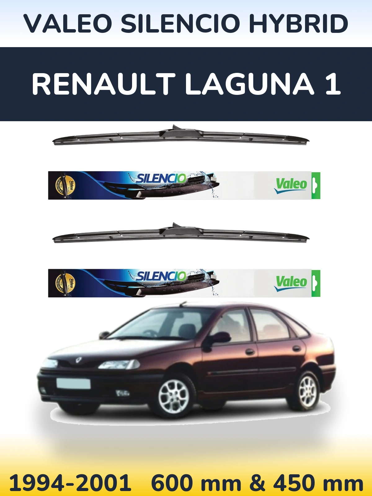 Front wiper blade set Valeo Silencio Hybrid 600 & 450 мм for Renault Laguna 1 1994-2001