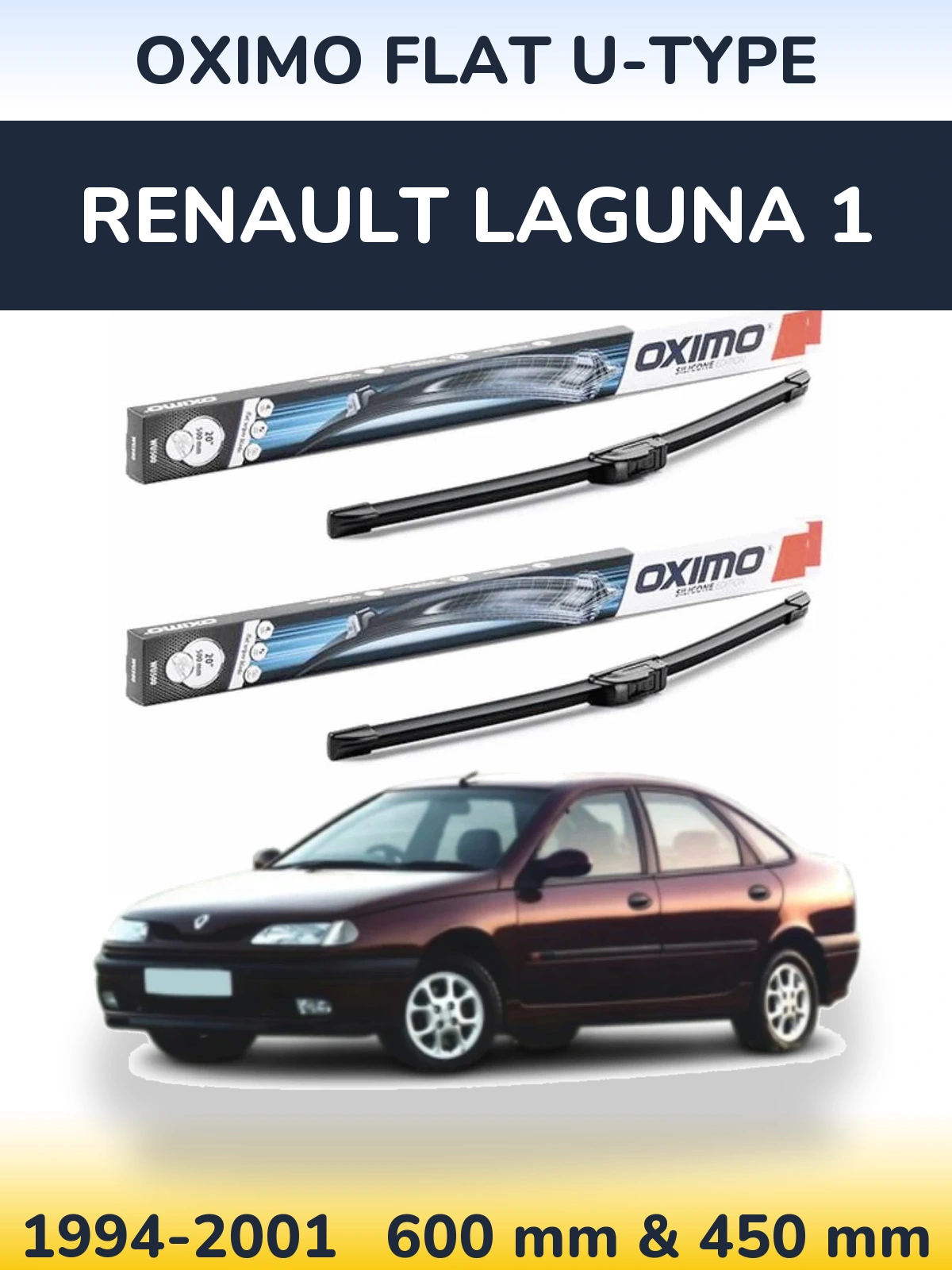Front wiper blade set Oximo Flat U-type 600 & 450 мм for Renault Laguna 1 1994-2001