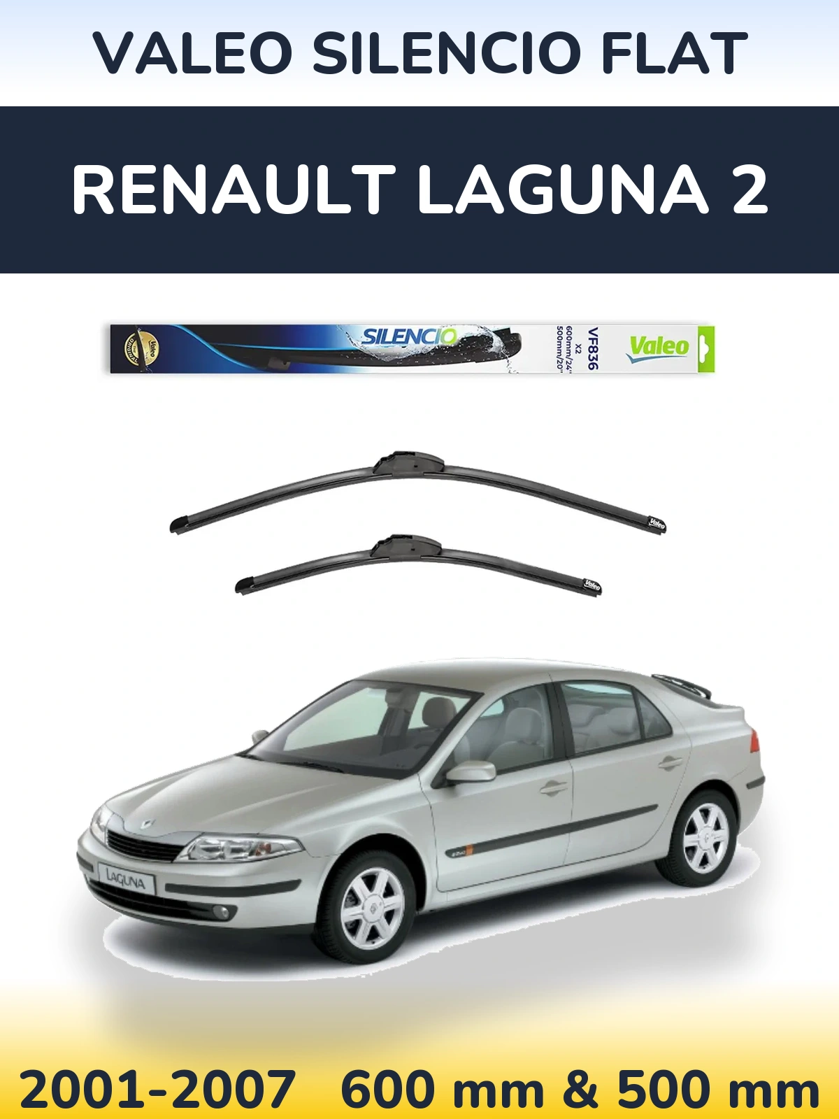 Komplet przednich wycieraczek Valeo Silencio Flat 600 & 500 mm do Renault Laguna 2 2001-2007
