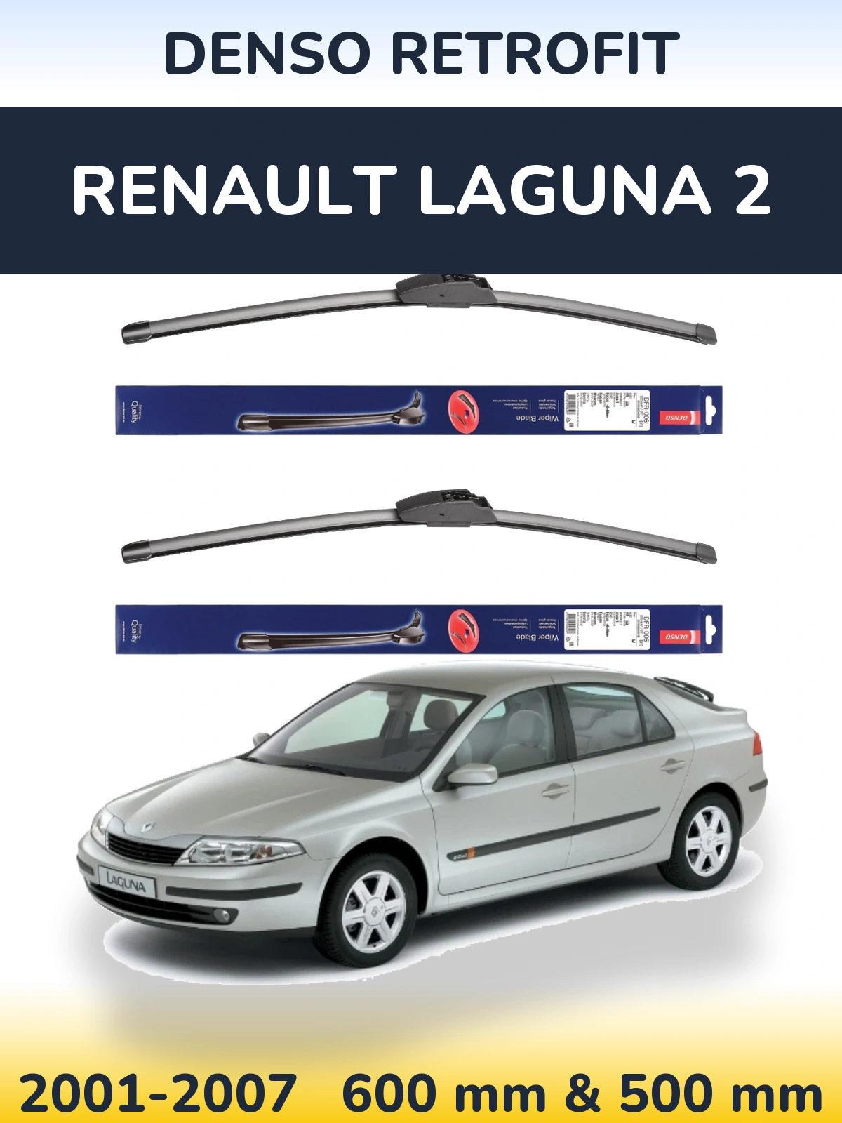 Front wiper blade set Denso Retrofit 600 & 500 мм for Renault Laguna 2 2001-2007