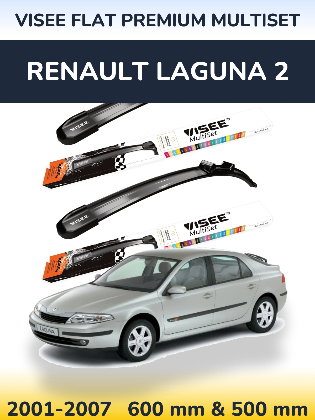 Front wiper blade set VISEE FLAT PREMIUM MultiSet 600 & 500 мм for Renault Laguna 2 2001-2007