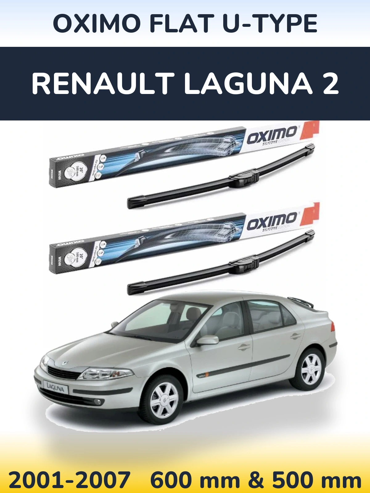Front wiper blade set Oximo Flat U-type 600 & 500 мм for Renault Laguna 2 2001-2007