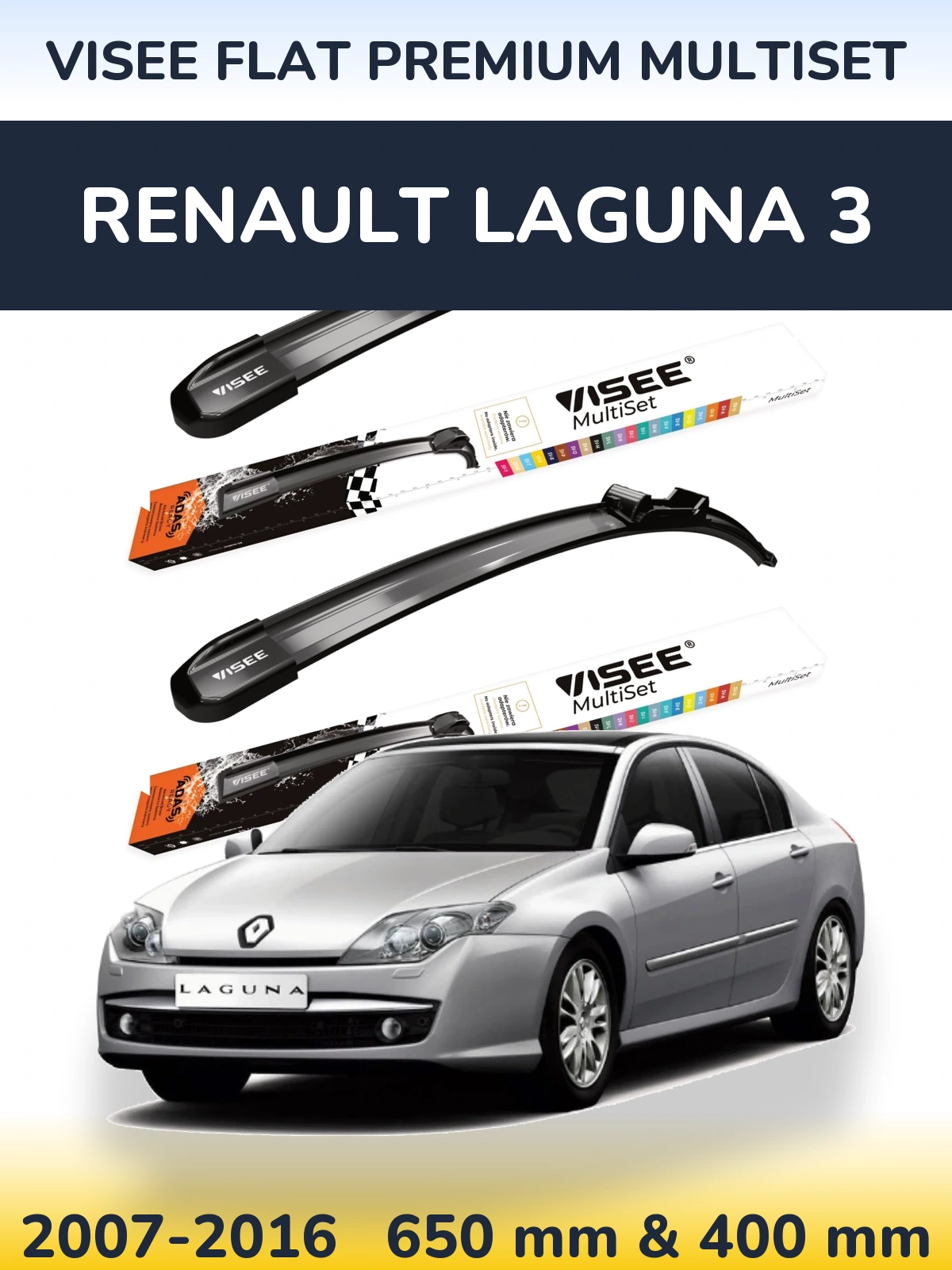 Front wiper blade set VISEE FLAT PREMIUM MultiSet 650 & 400 мм for Renault Laguna 3 2007-2016