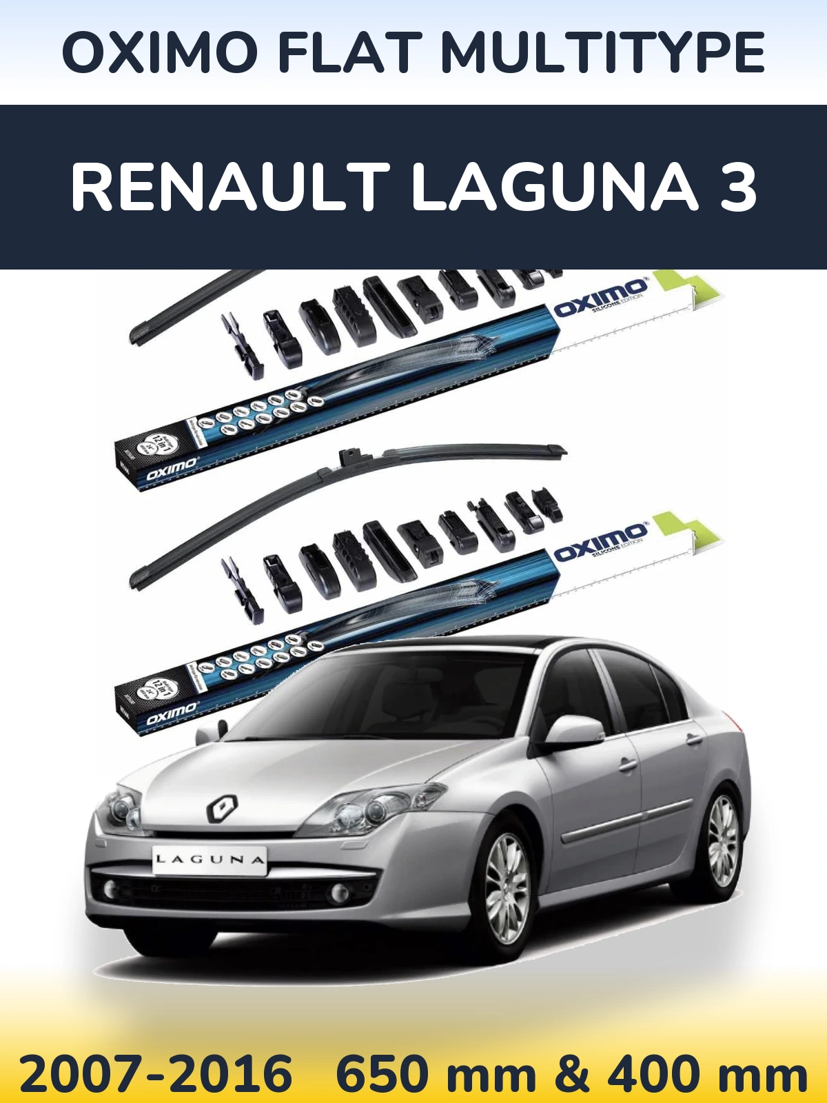 Комплект передніх щіток Oximo Flat MultiТипe 650 & 400 мм для Renault Laguna 3 2007-2016