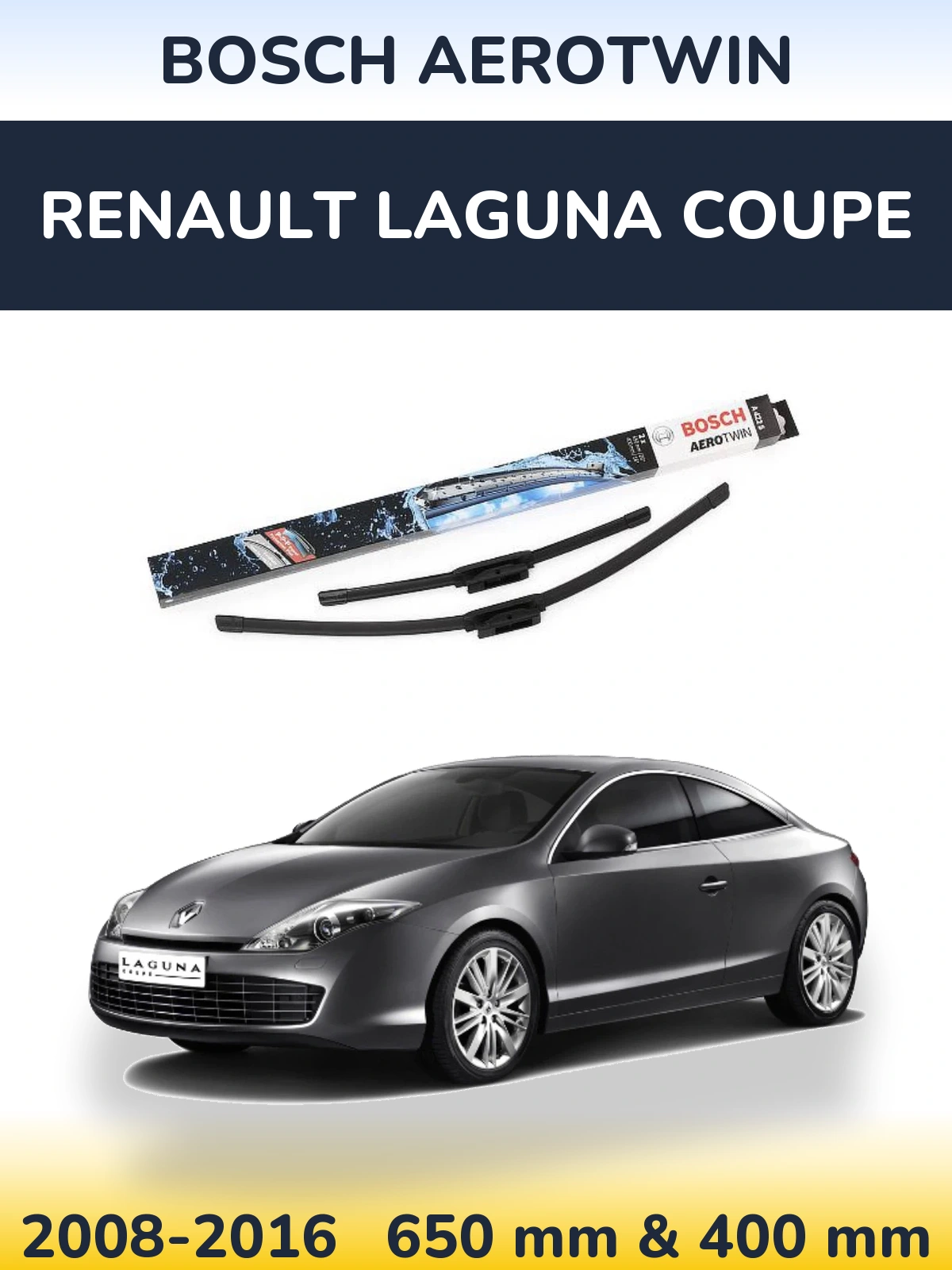 Front wiper blade set BOSCH AeroTwin 650 & 400 мм for Renault Laguna Coupe 2008-2016