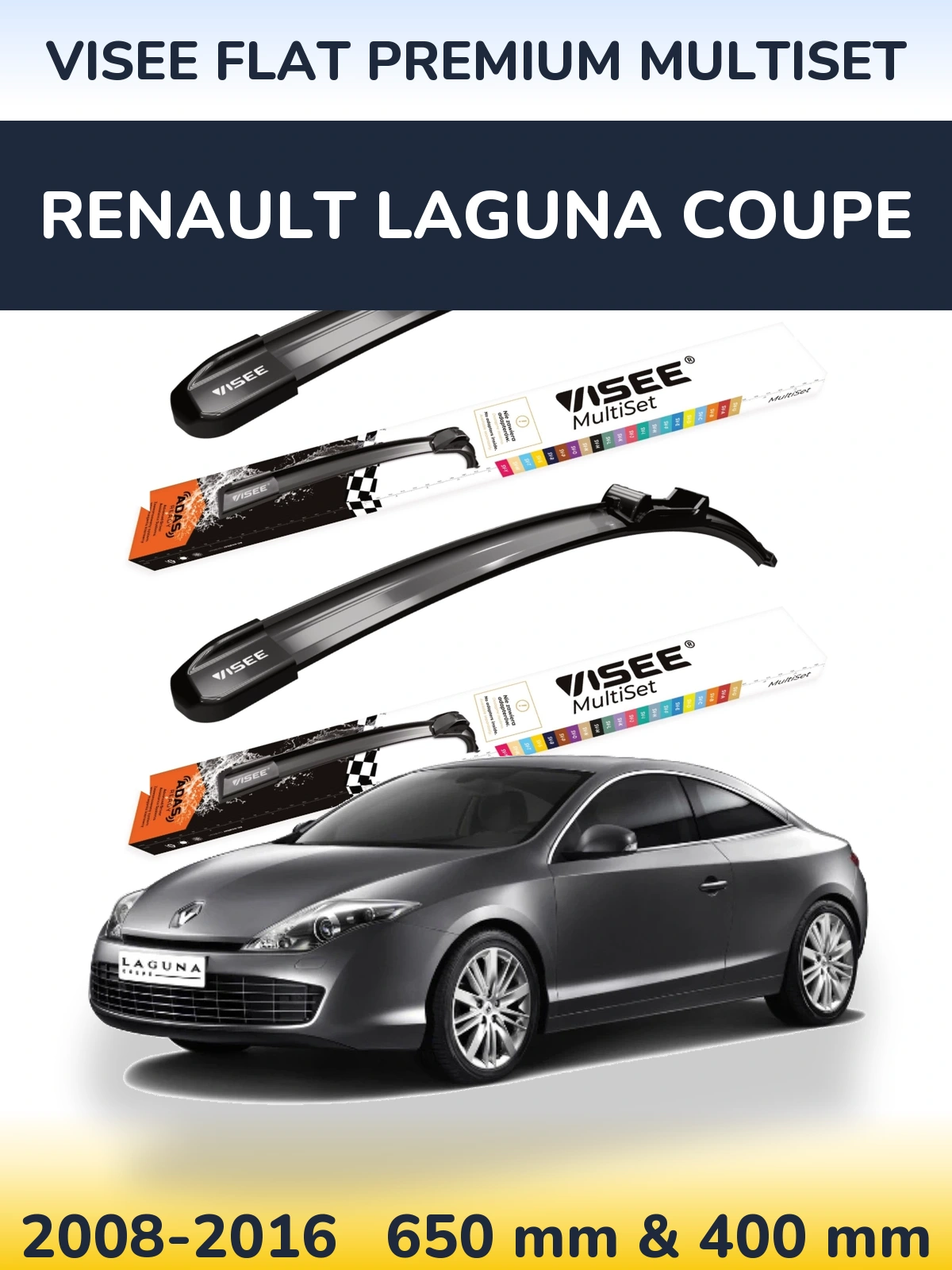 Front wiper blade set VISEE FLAT PREMIUM MultiSet 650 & 400 мм for Renault Laguna Coupe 2008-2016