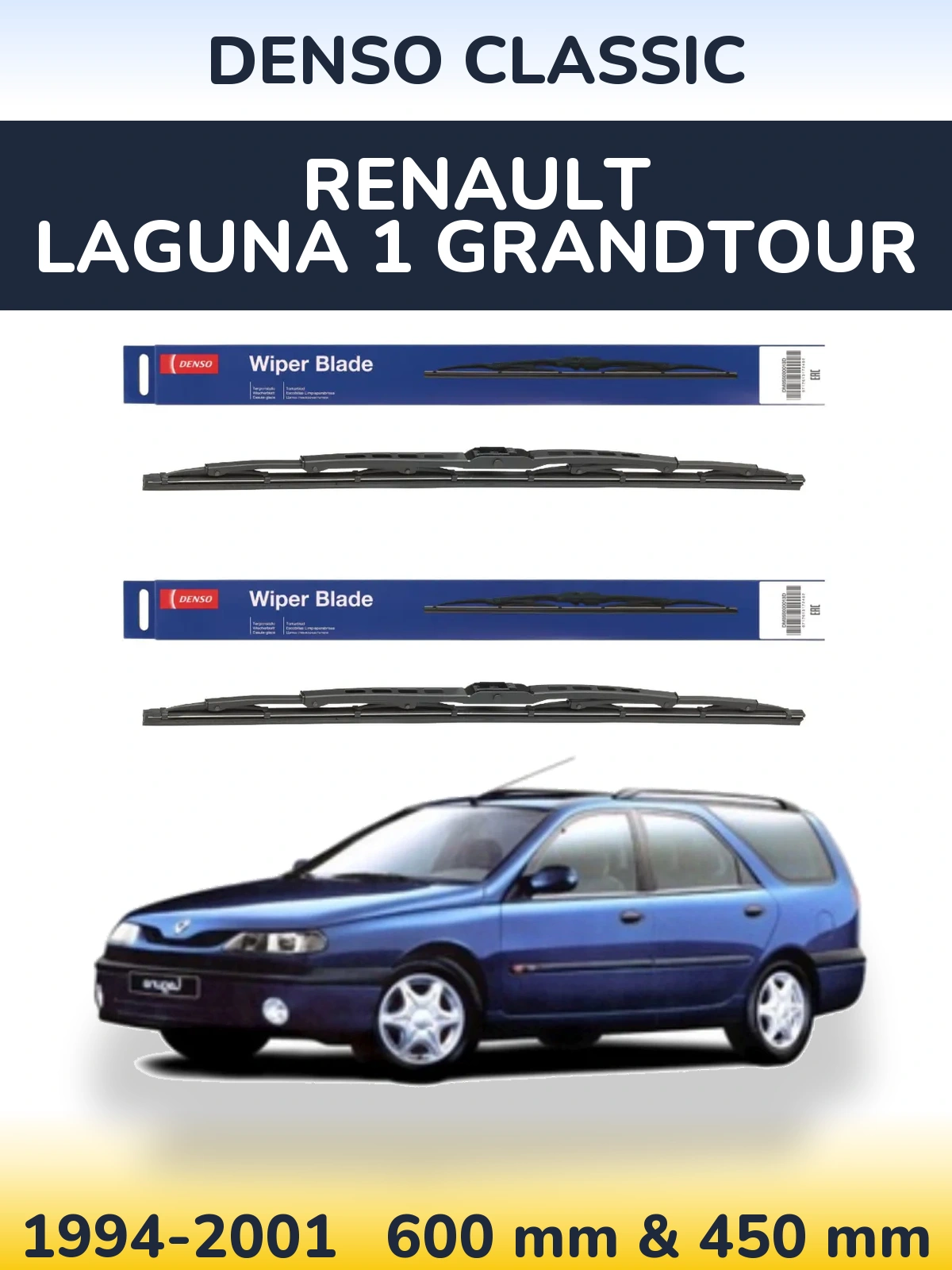 Front wiper blade set Denso Classic 600 & 450 mm for Renault Laguna 1 Grandtour 1994-2001