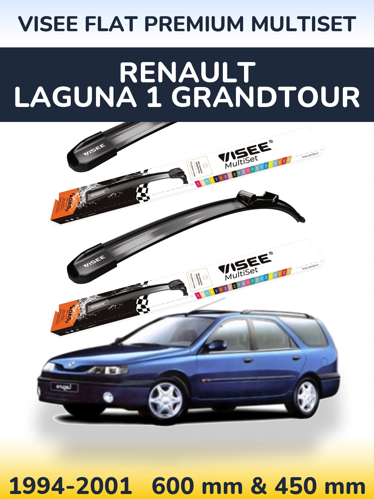 Front wiper blade set VISEE FLAT PREMIUM MultiSet 600 & 450 мм for Renault Laguna 1 Grandtour 1994-2001