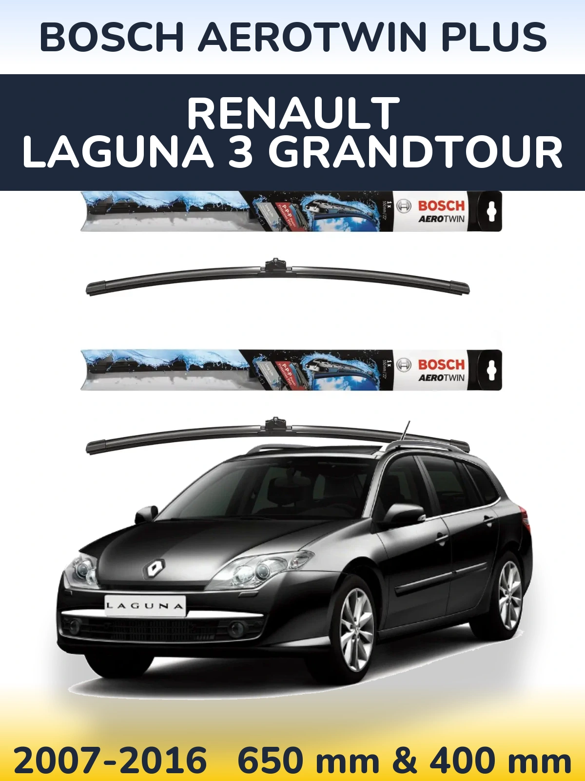Komplet przednich wycieraczek BOSCH AeroTwin Plus 650 & 400 mm do Renault Laguna 3 Grandtour 2007-2016
