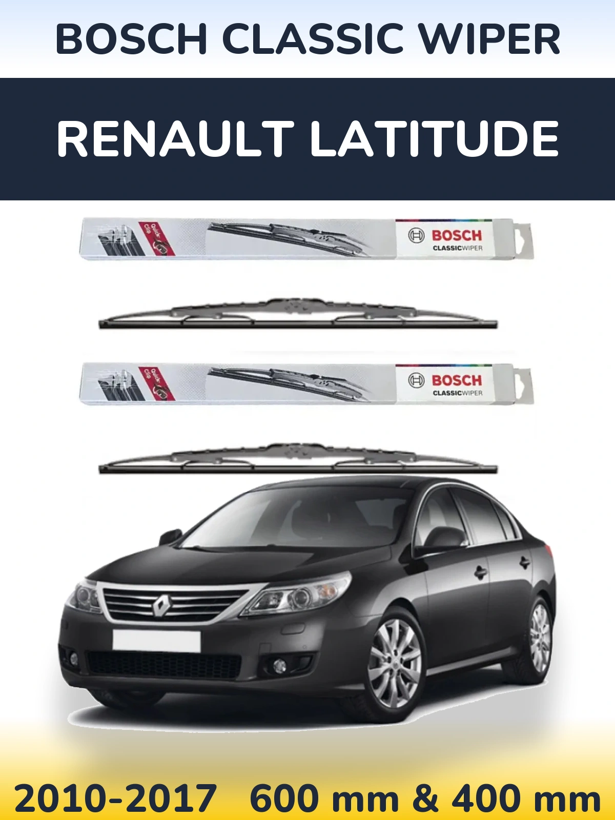 Комплект передних дворников BOSCH Classic Wiper 600 & 400 мм для Renault Latitude 2010-2017
