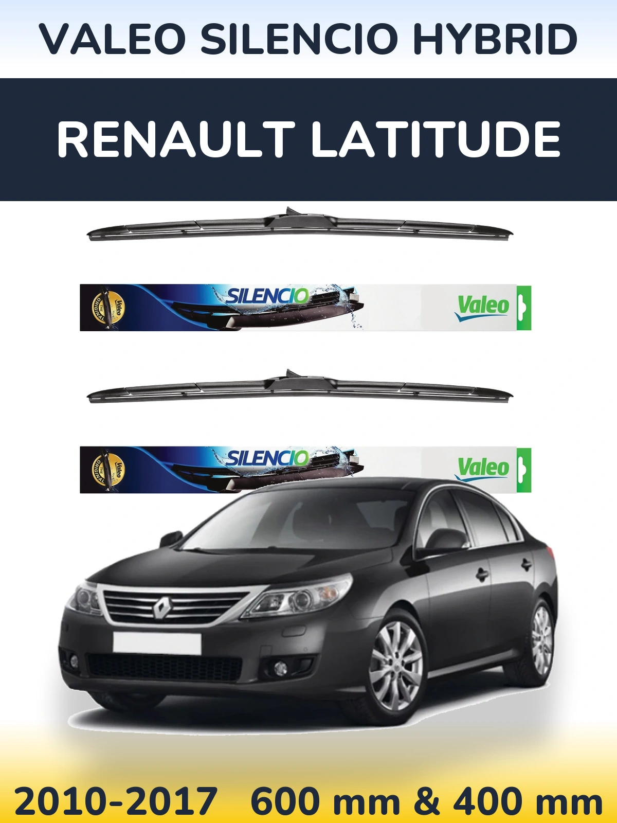 Komplet przednich wycieraczek Valeo Silencio Hybrid 600 & 400 mm do Renault Latitude 2010-2017