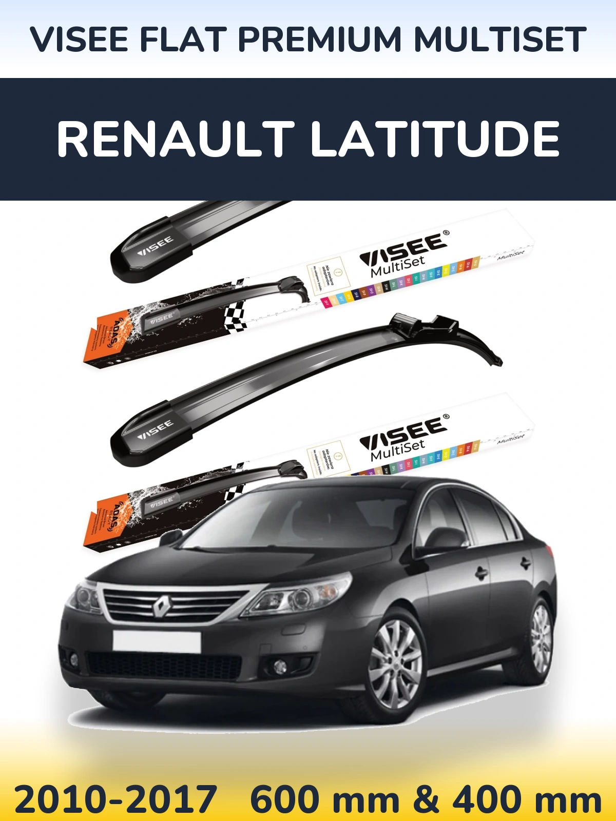 Комплект передних дворников VISEE FLAT PREMIUM MultiSet 600 & 400 мм для Renault Latitude 2010-2017