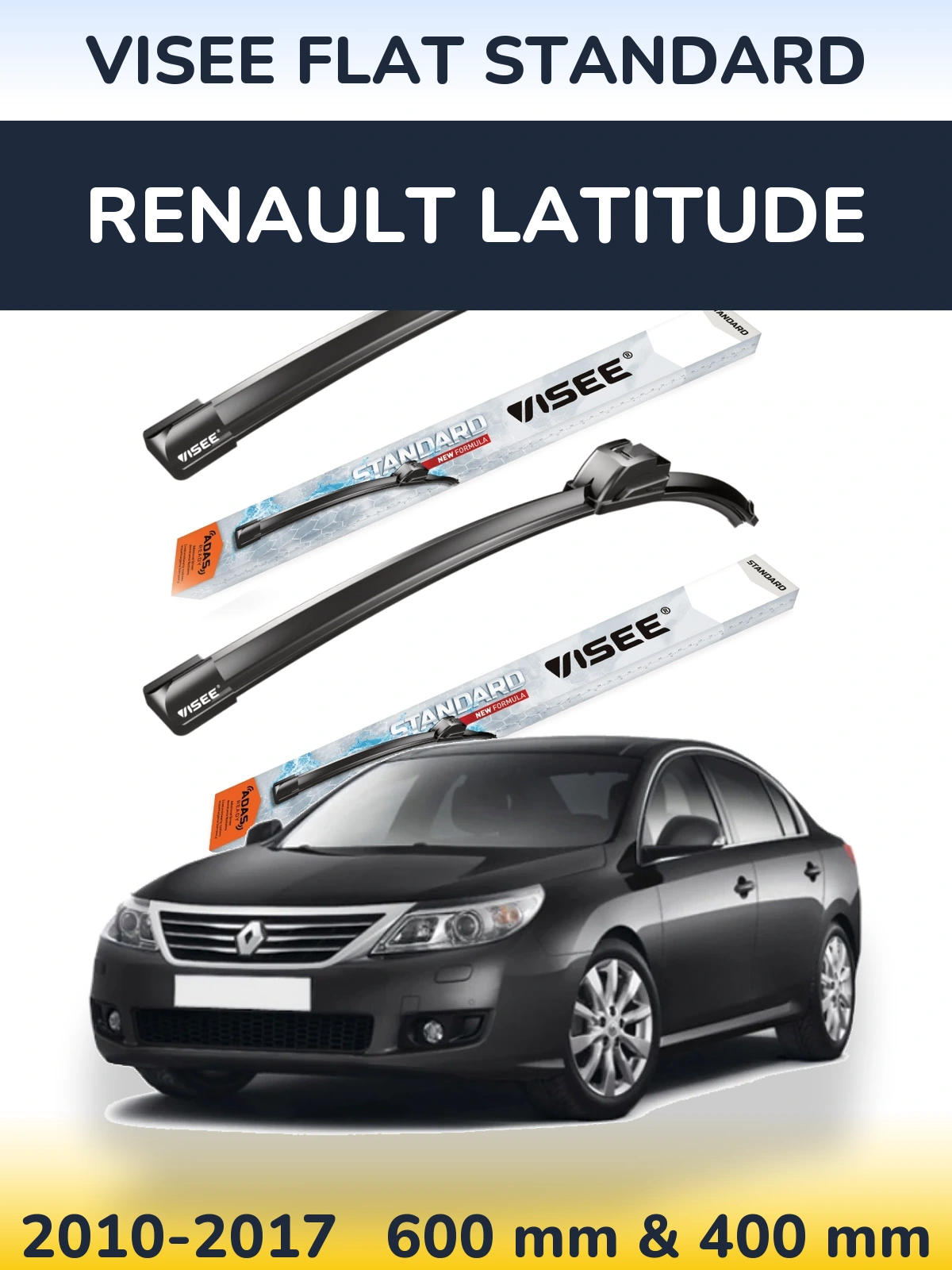 Комплект передних дворников VISEE FLAT STANDARD 600 & 400 мм для Renault Latitude 2010-2017