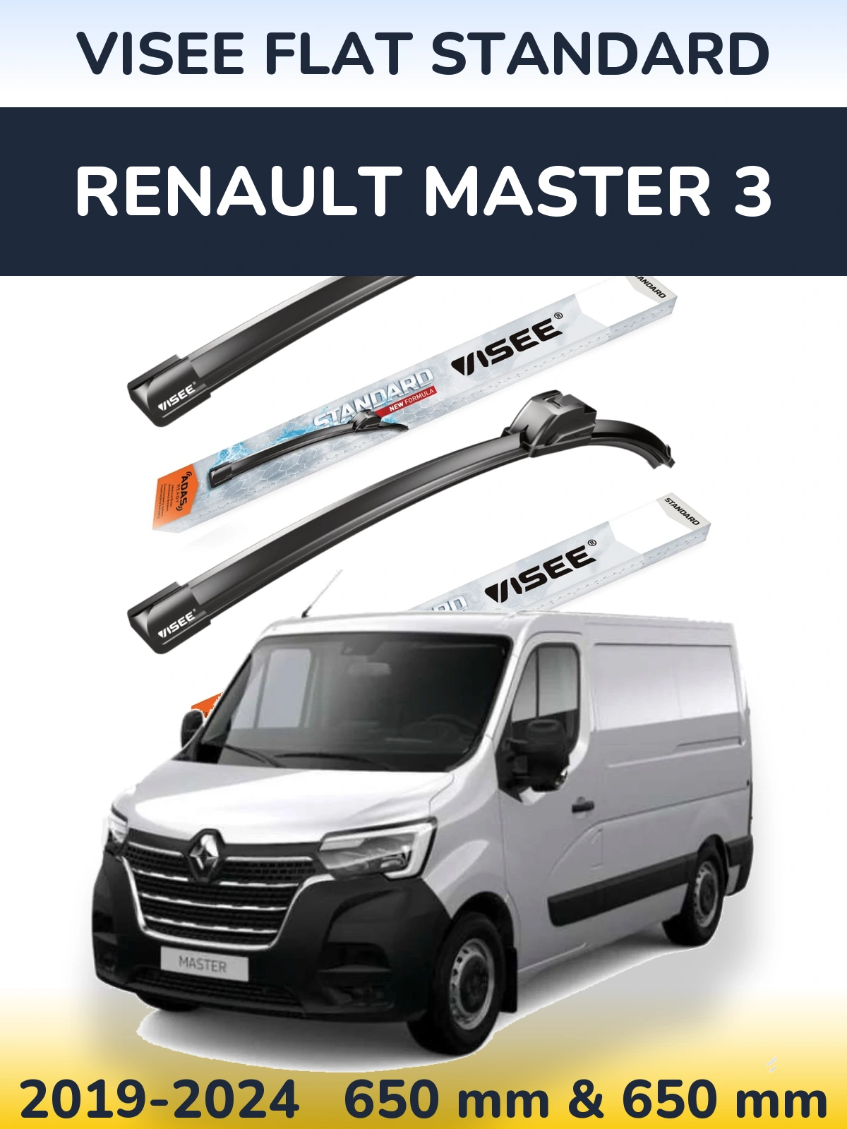 Komplet przednich wycieraczek VISEE FLAT STANDARD 650 & 650 mm do Renault Master 3 2019-2024