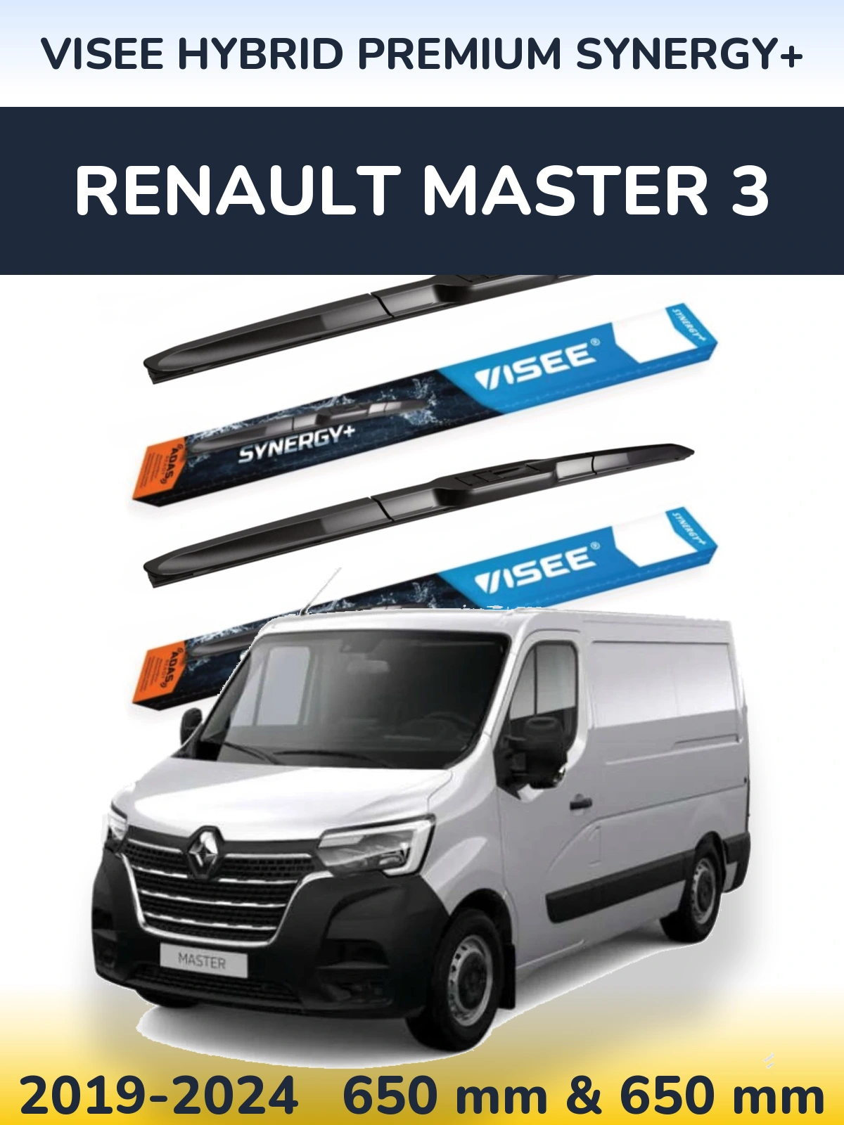 Komplet przednich wycieraczek VISEE HYBRID PREMIUM SYNERGY+ 650 & 650 mm do Renault Master 3 2019-2024
