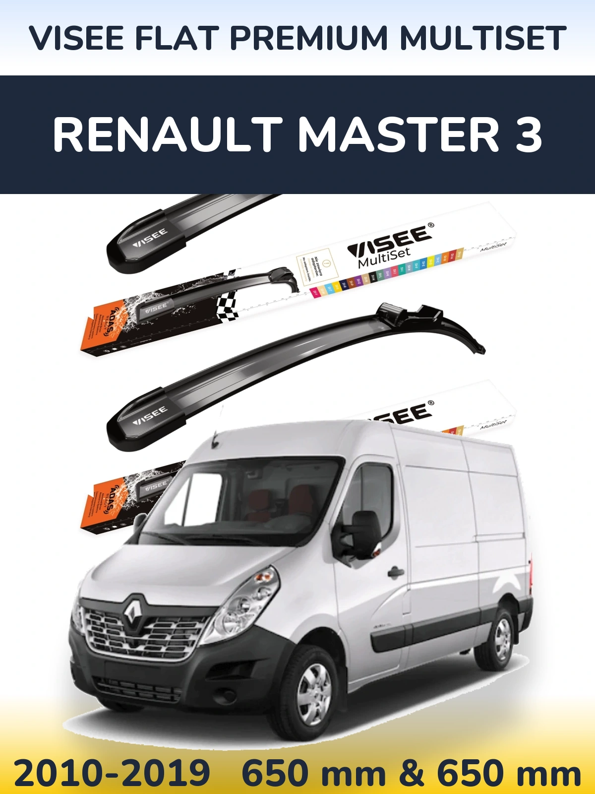 Komplet przednich wycieraczek VISEE FLAT PREMIUM MultiSet 650 & 650 mm do Renault Master 3 2010-2019