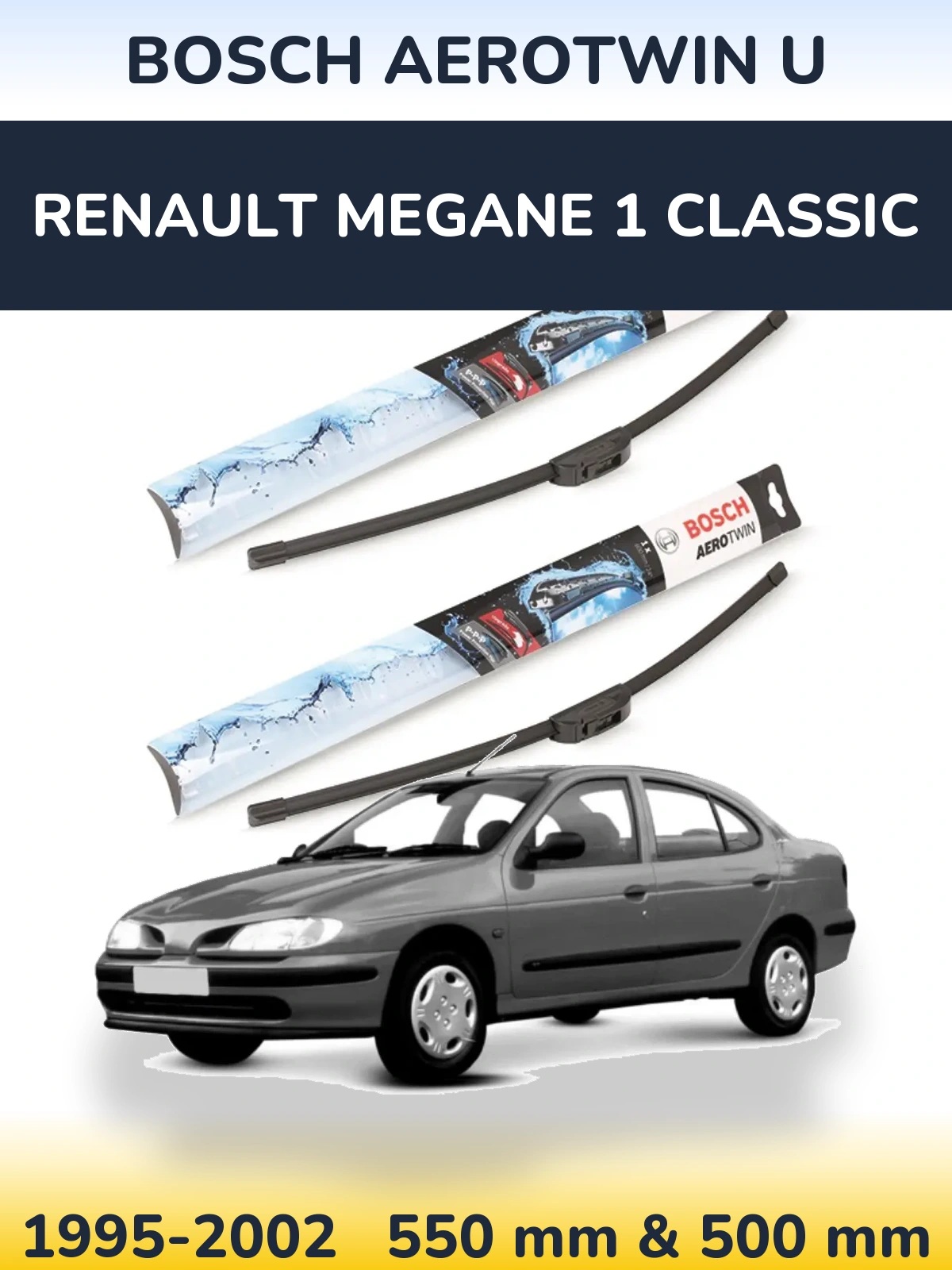 Front wiper blade set BOSCH AeroTwin U 550 & 500 мм for Renault Megane 1 Classic 1995-2002