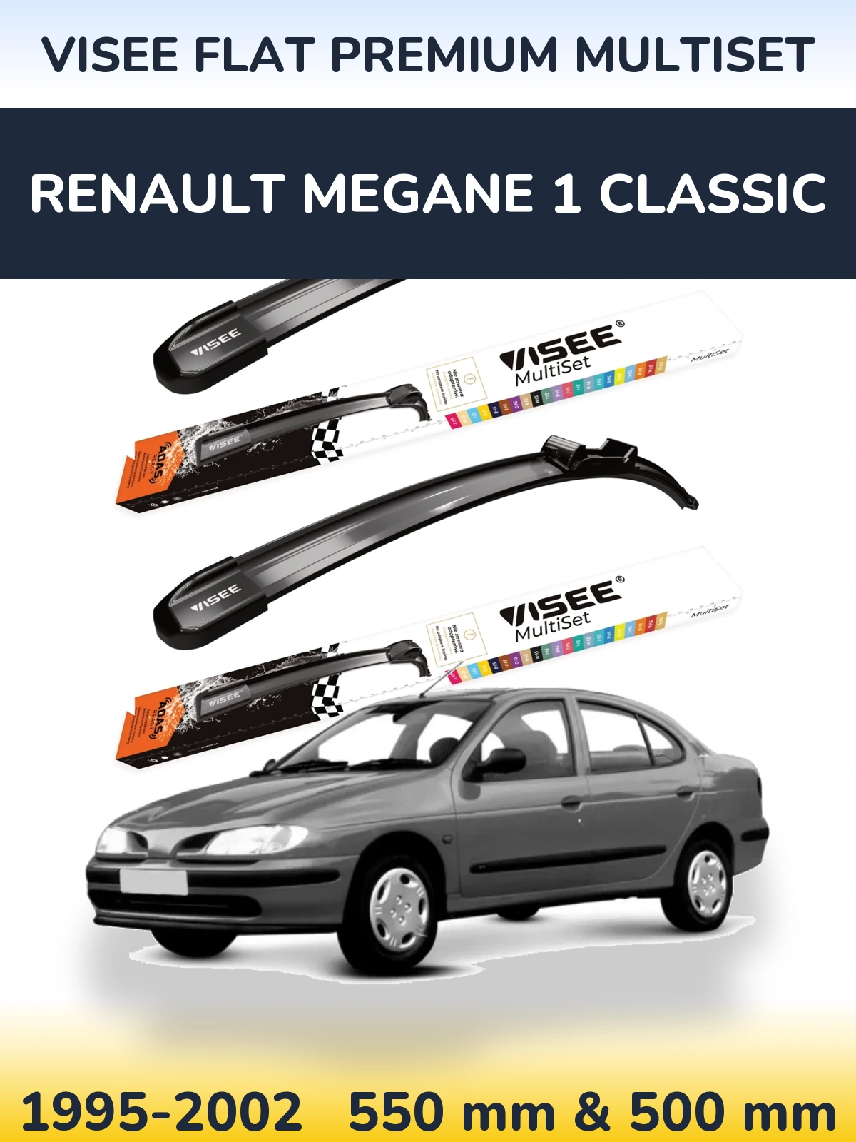 Front wiper blade set VISEE FLAT PREMIUM MultiSet 550 & 500 мм for Renault Megane 1 Classic 1995-2002