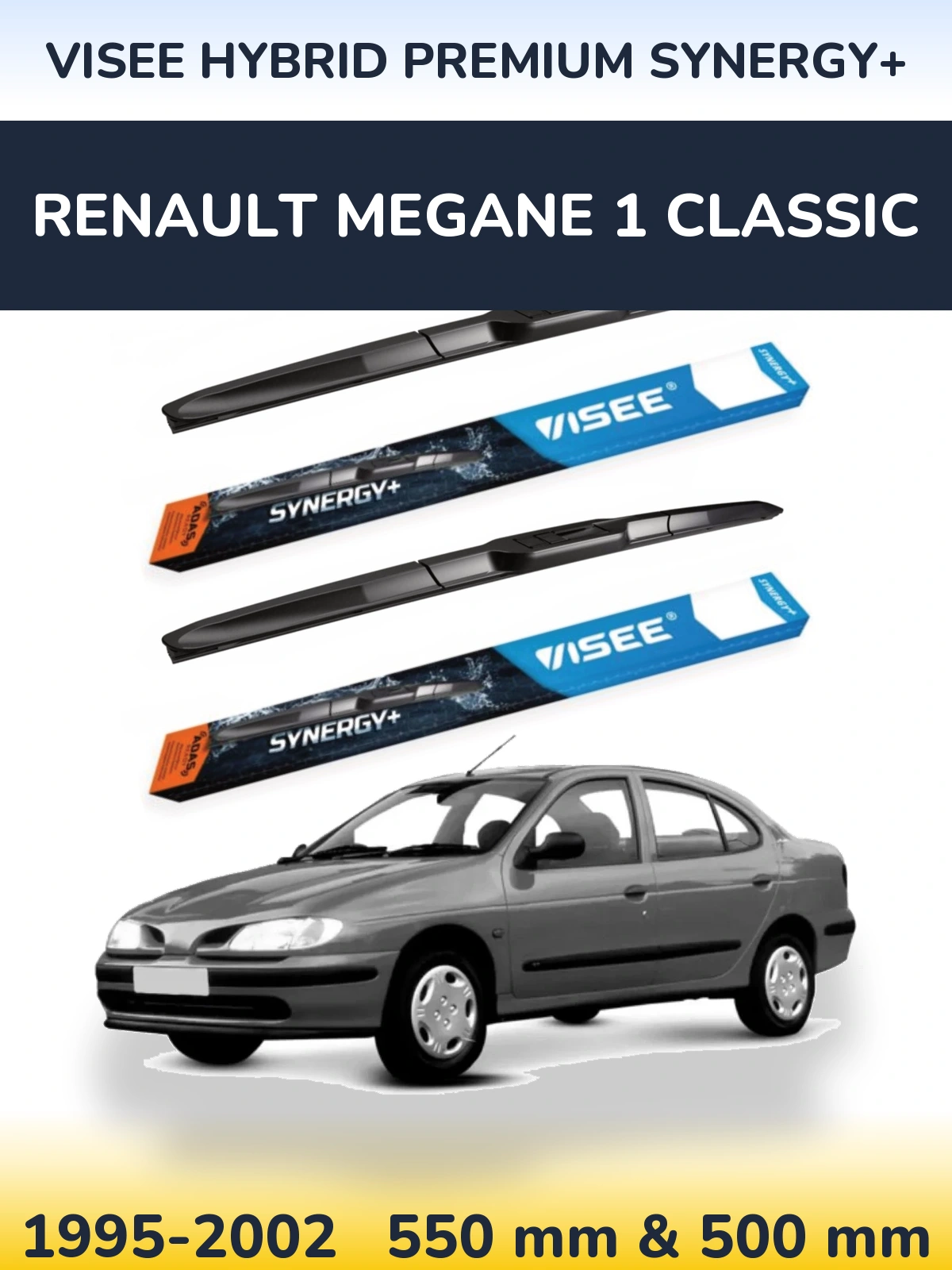 Комплект передніх щіток VISEE HYBRID PREMIUM SYNERGY+ 550 & 500 мм для Renault Megane 1 Classic 1995-2002