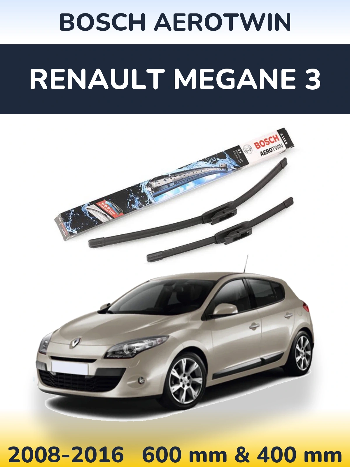 Комплект передніх щіток BOSCH AeroTwin 600 & 400 мм для Renault Megane 3 2008-2016