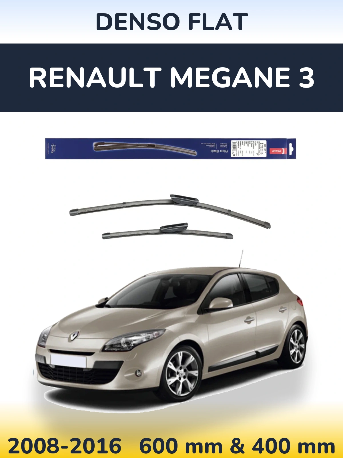 Front wiper blade set Denso Flat 600 & 400 мм for Renault Megane 3 2008-2016
