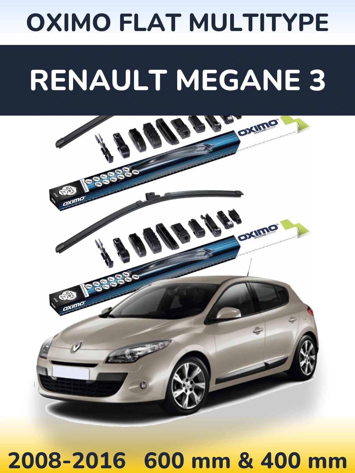 Front wiper blade set Oximo Flat MultiTypee 600 & 400 мм for Renault Megane 3 2008-2016