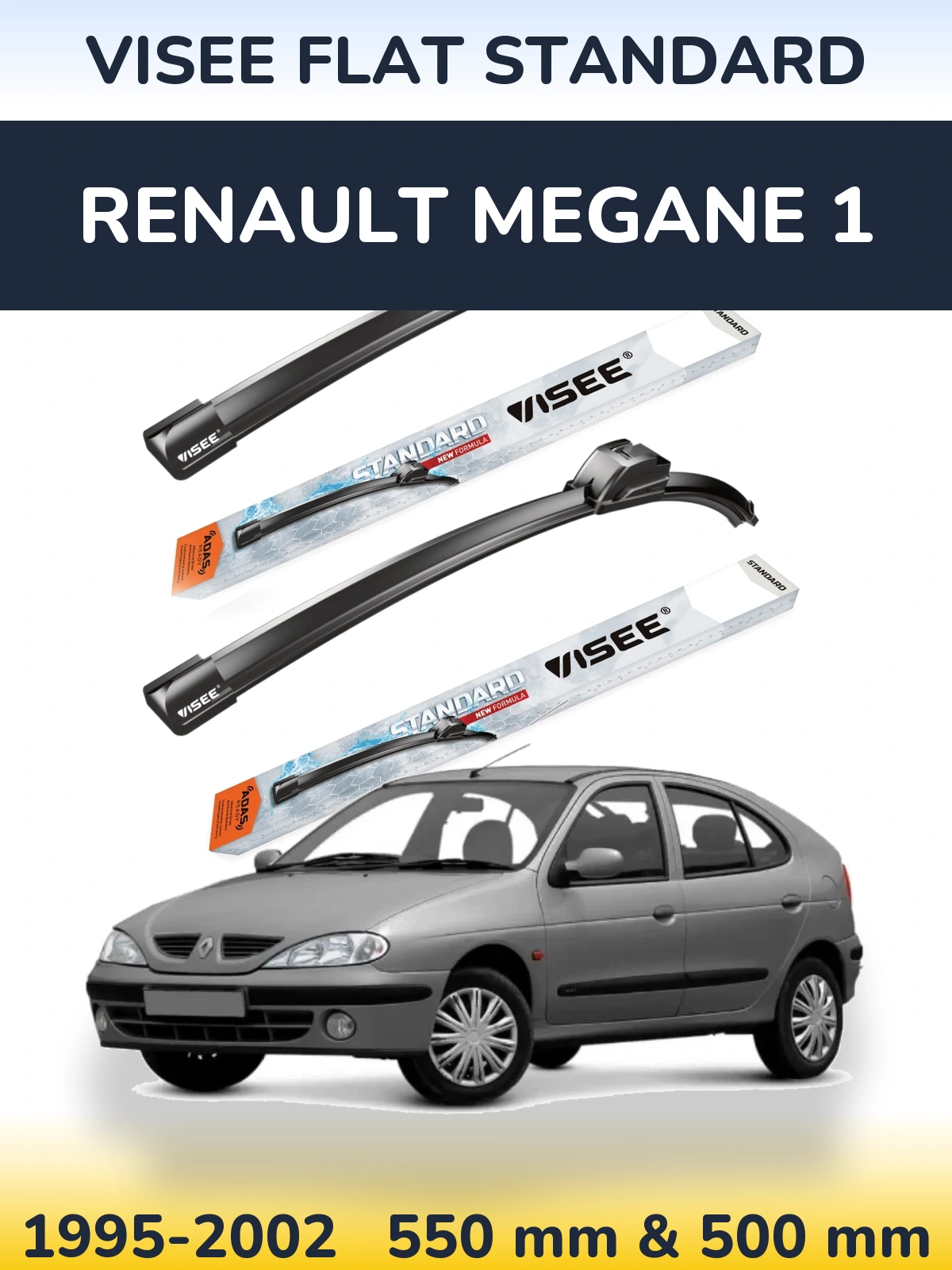 Front wiper blade set VISEE FLAT STANDARD 550 & 500 mm for Renault Megane 1 1995-2002