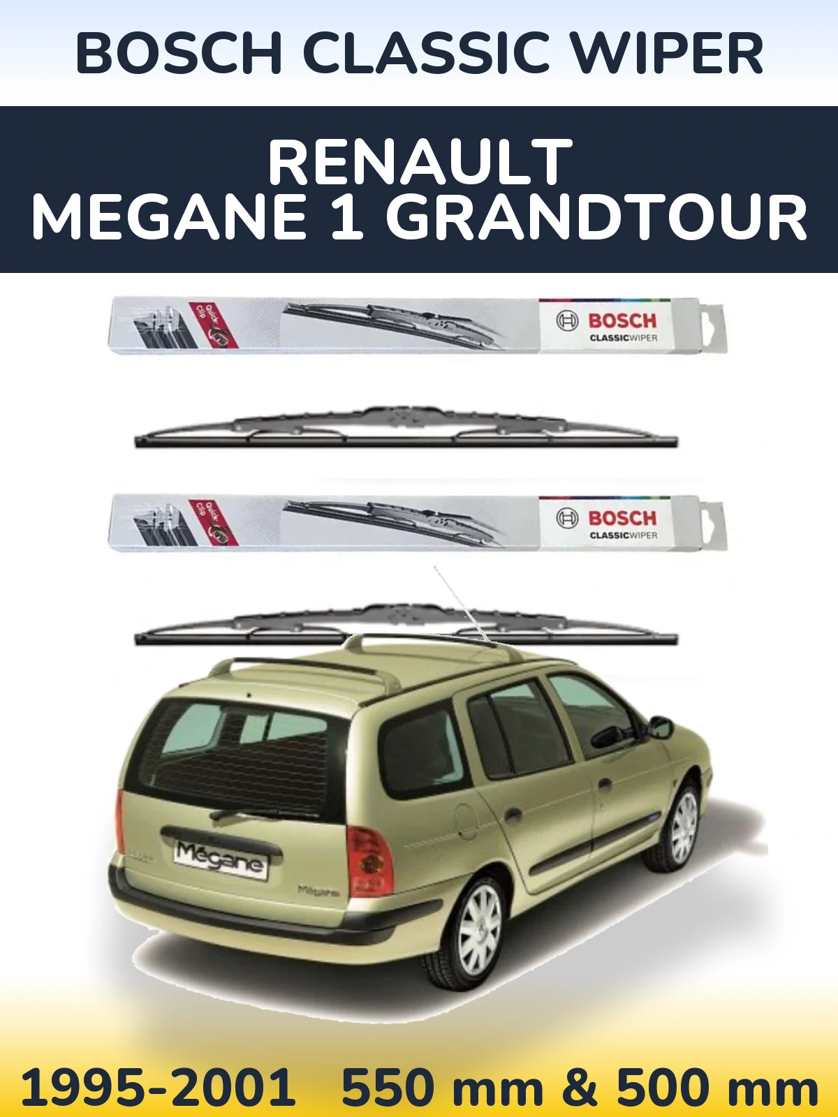 Komplet przednich wycieraczek BOSCH Classic Wiper 550 & 500 mm do Renault Megane 1 Grandtour 1995-2001