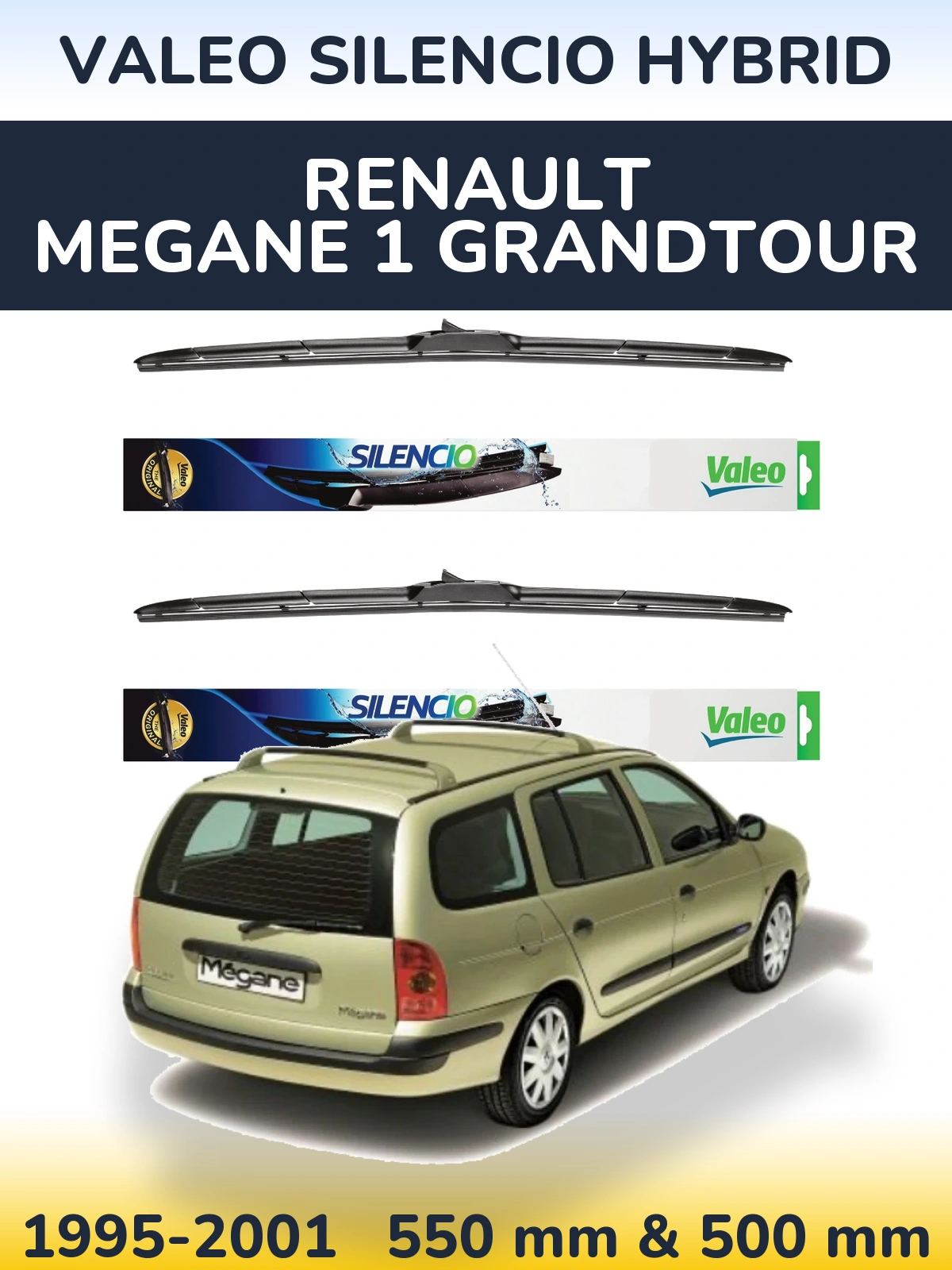 Front wiper blade set Valeo Silencio Hybrid 550 & 500 мм for Renault Megane 1 Grandtour 1995-2001