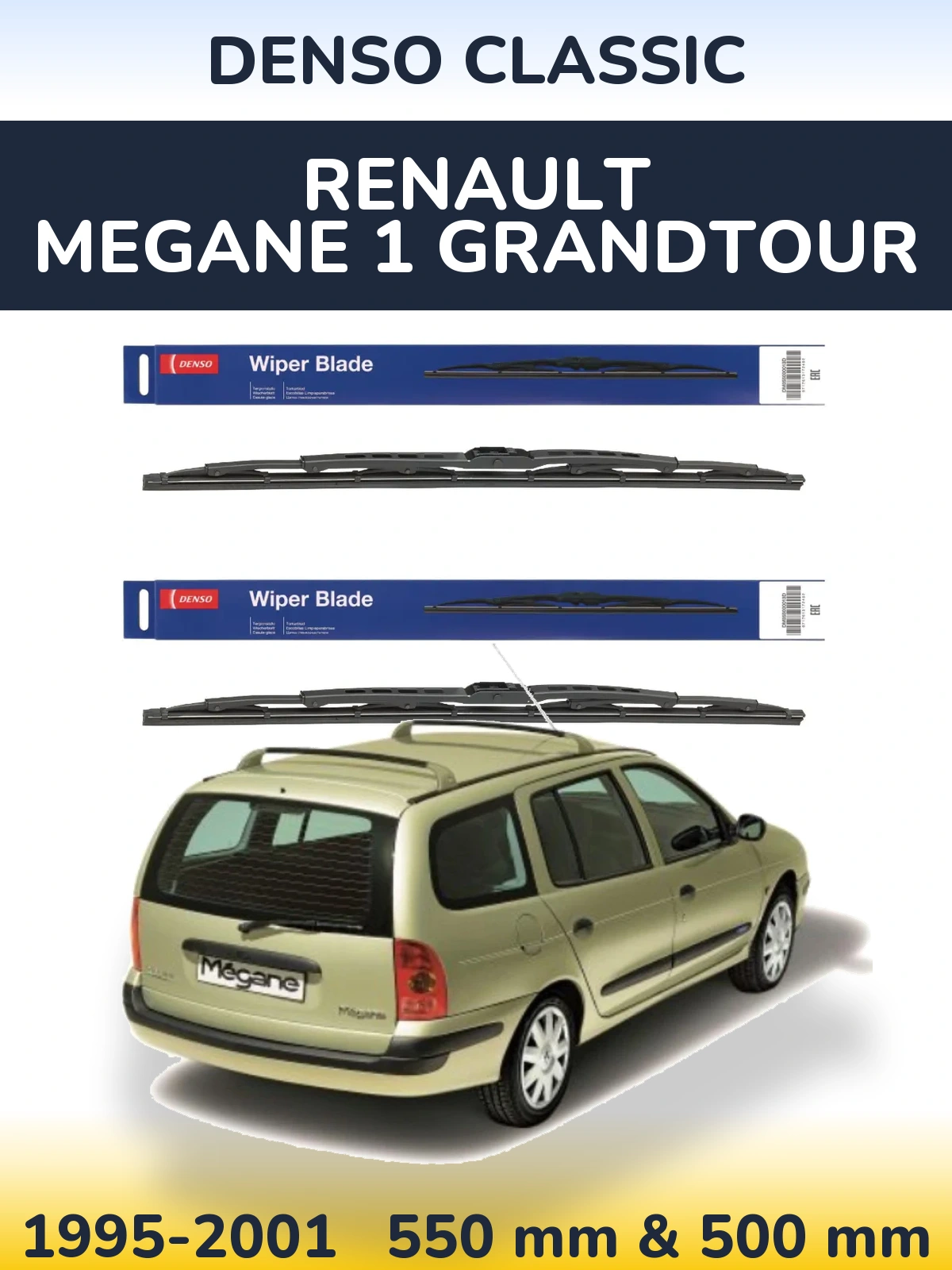 Front wiper blade set Denso Classic 550 & 500 мм for Renault Megane 1 Grandtour 1995-2001