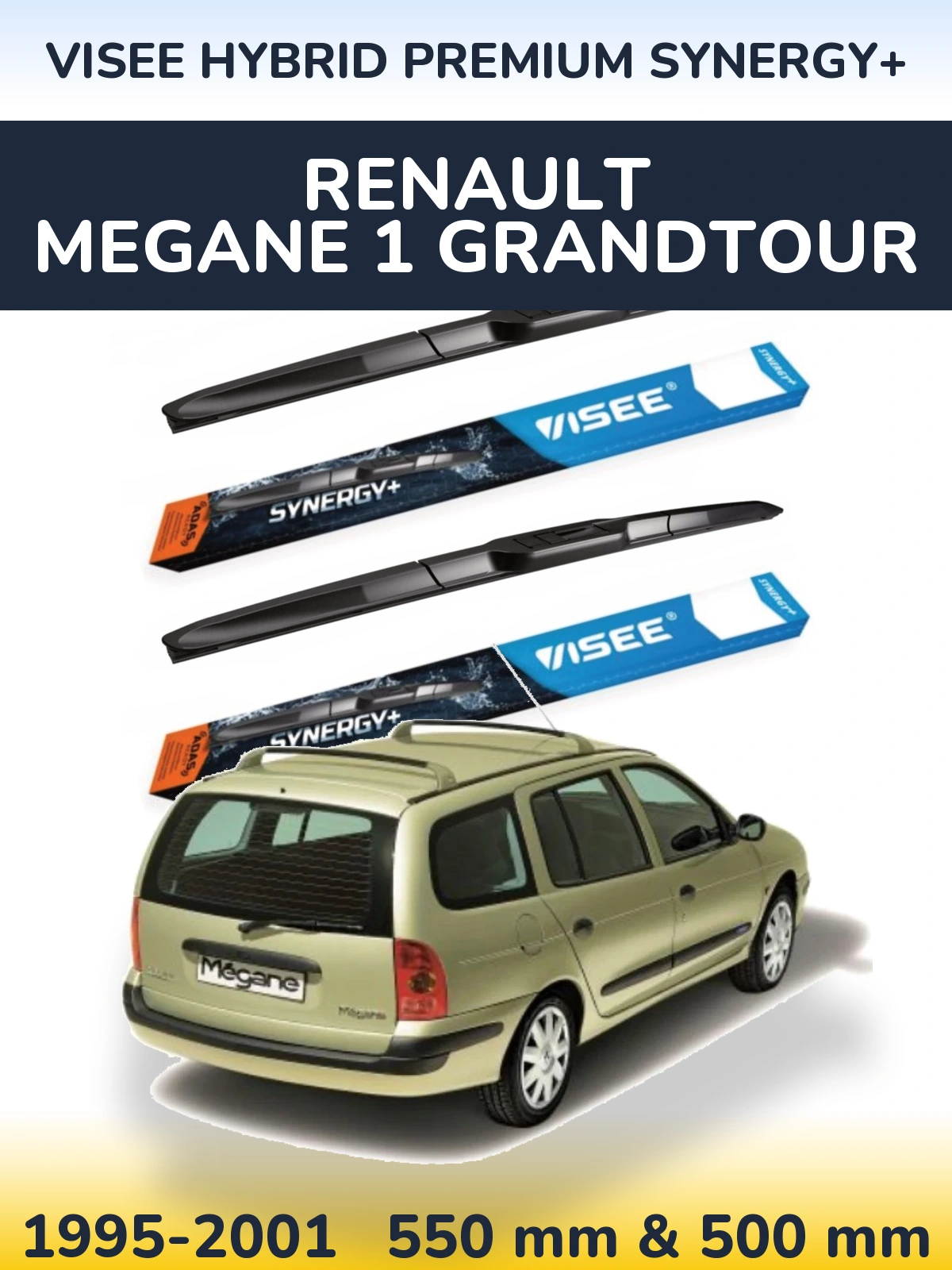 Комплект передних дворников VISEE HYBRID PREMIUM SYNERGY+ 550 & 500 мм для Renault Megane 1 Grandtour 1995-2001