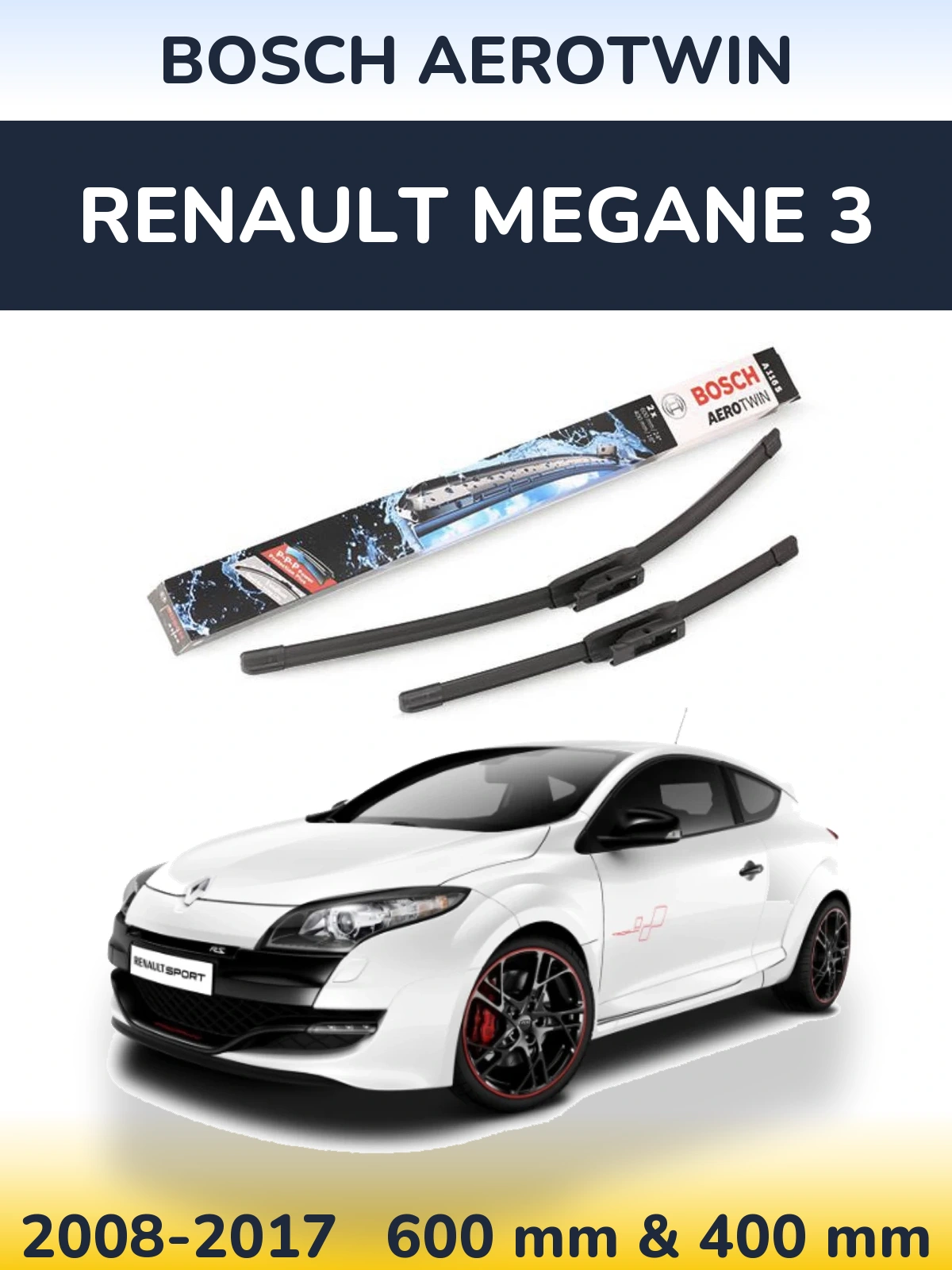 Комплект передніх щіток BOSCH AeroTwin 600 & 400 мм для Renault Megane 3 2008-2017