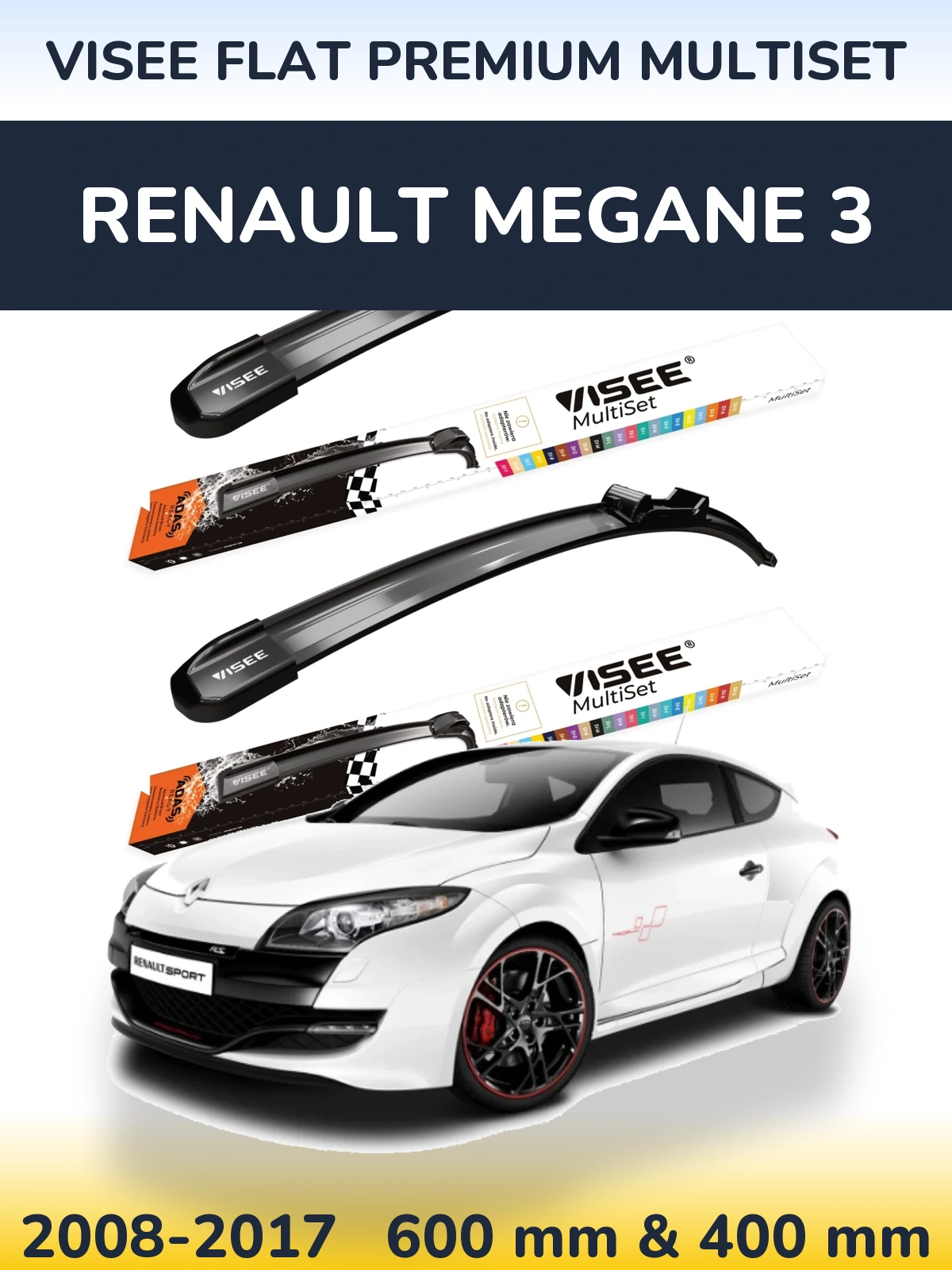 Front wiper blade set VISEE FLAT PREMIUM MultiSet 600 & 400 мм for Renault Megane 3 2008-2017