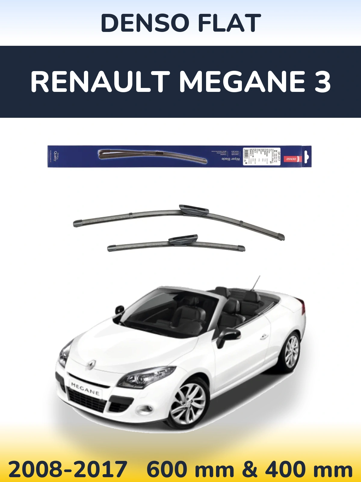 Front wiper blade set Denso Flat 600 & 400 мм for Renault Megane 3 2008-2017