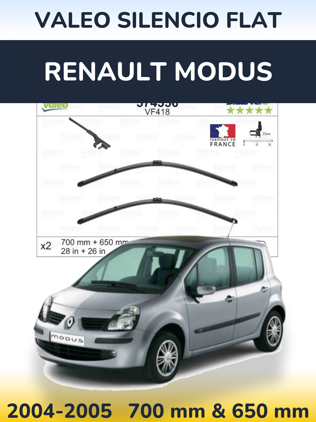 Комплект передних дворников Valeo Silencio Flat 700 & 650 мм для Renault Modus 2004-2005