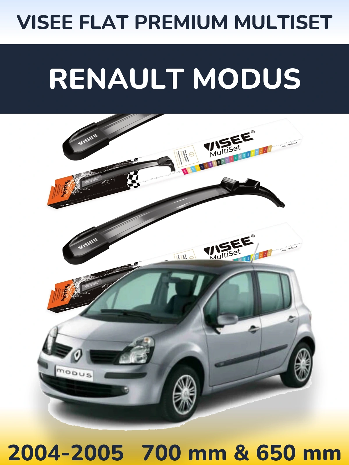 Front wiper blade set VISEE FLAT PREMIUM MultiSet 700 & 650 мм for Renault Modus 2004-2005