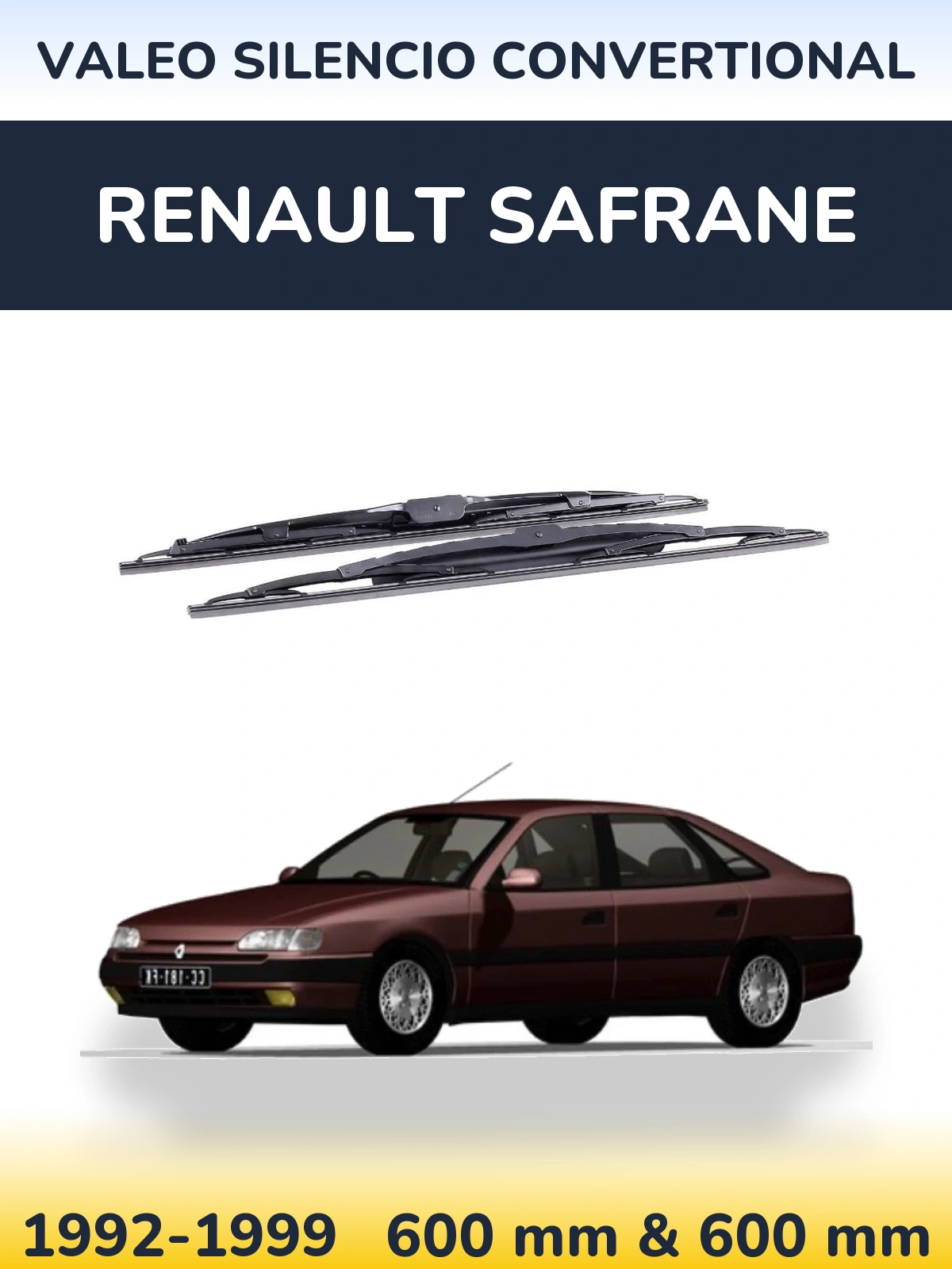 Front wiper blade set Valeo Silencio Convertional 600 & 600 mm for Renault Safrane 1992-1999
