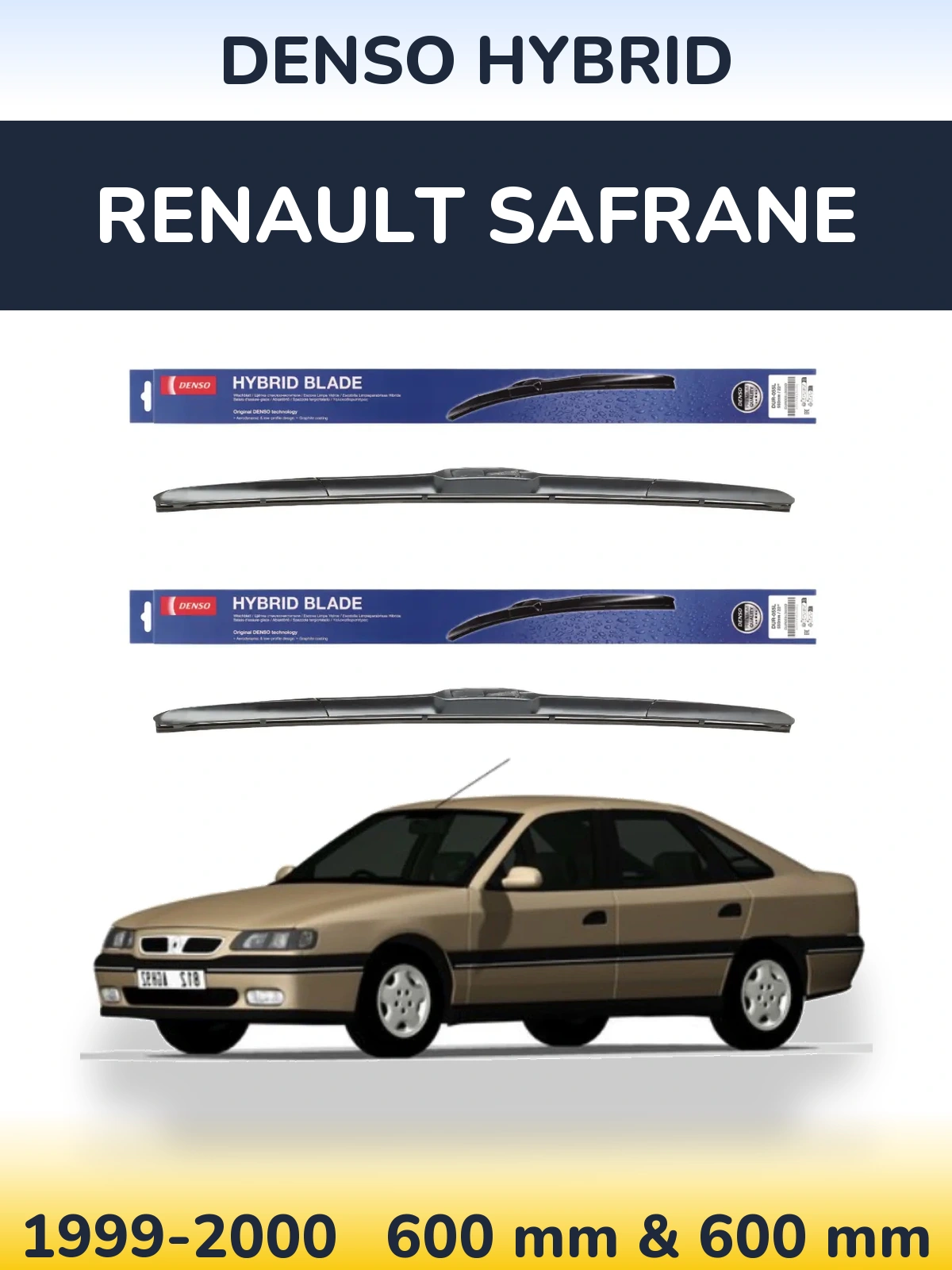 Front wiper blade set Denso Hybrid 600 & 600 мм for Renault Safrane 1999-2000