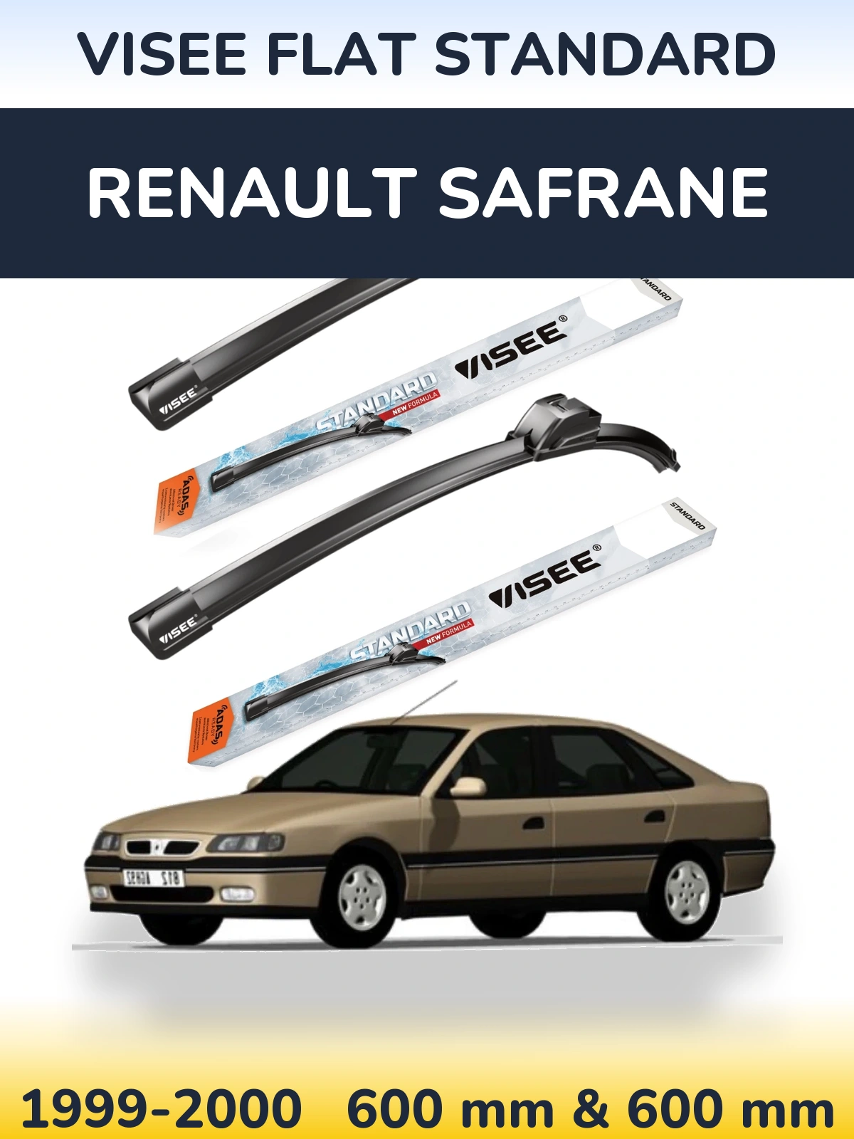 Комплект передних дворников VISEE FLAT STANDARD 600 & 600 мм для Renault Safrane 1999-2000