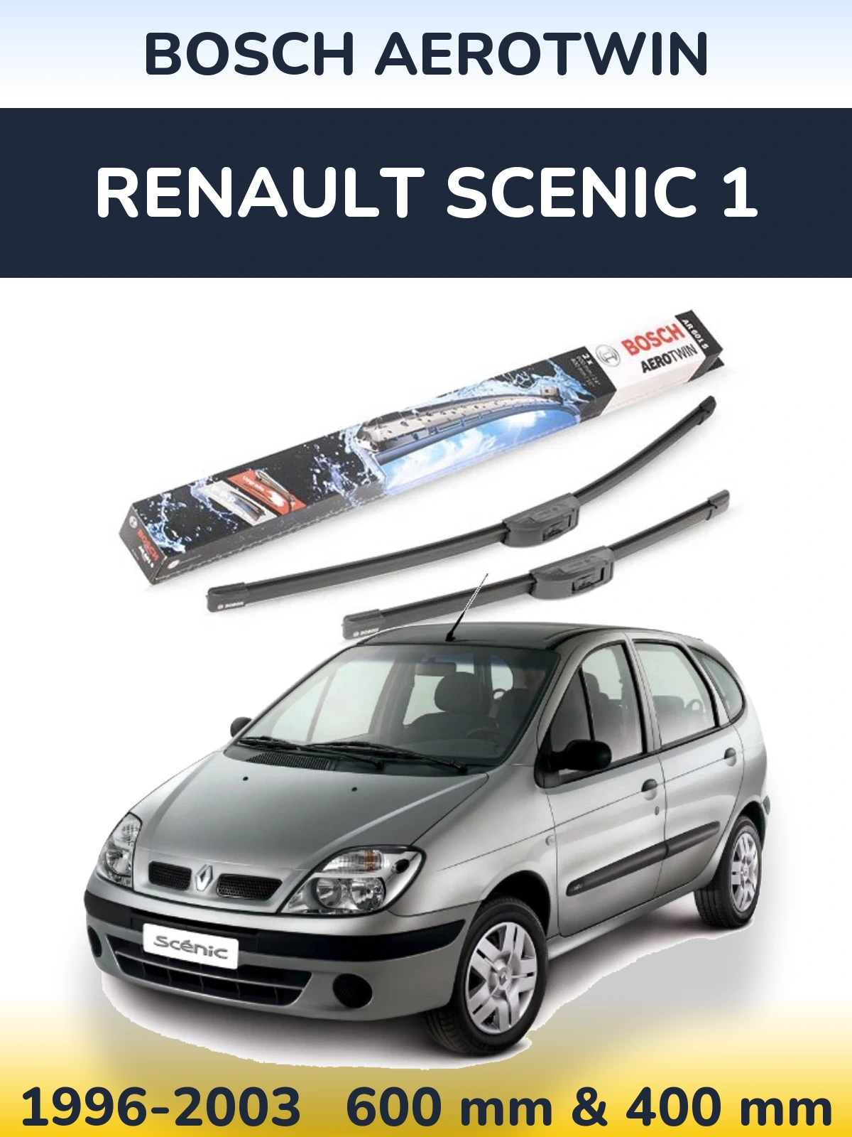 Front wiper blade set BOSCH AeroTwin 600 & 400 мм for Renault Scenic 1 1996-2003