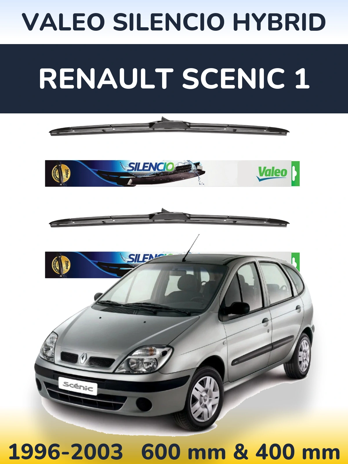 Front wiper blade set Valeo Silencio Hybrid 600 & 400 мм for Renault Scenic 1 1996-2003