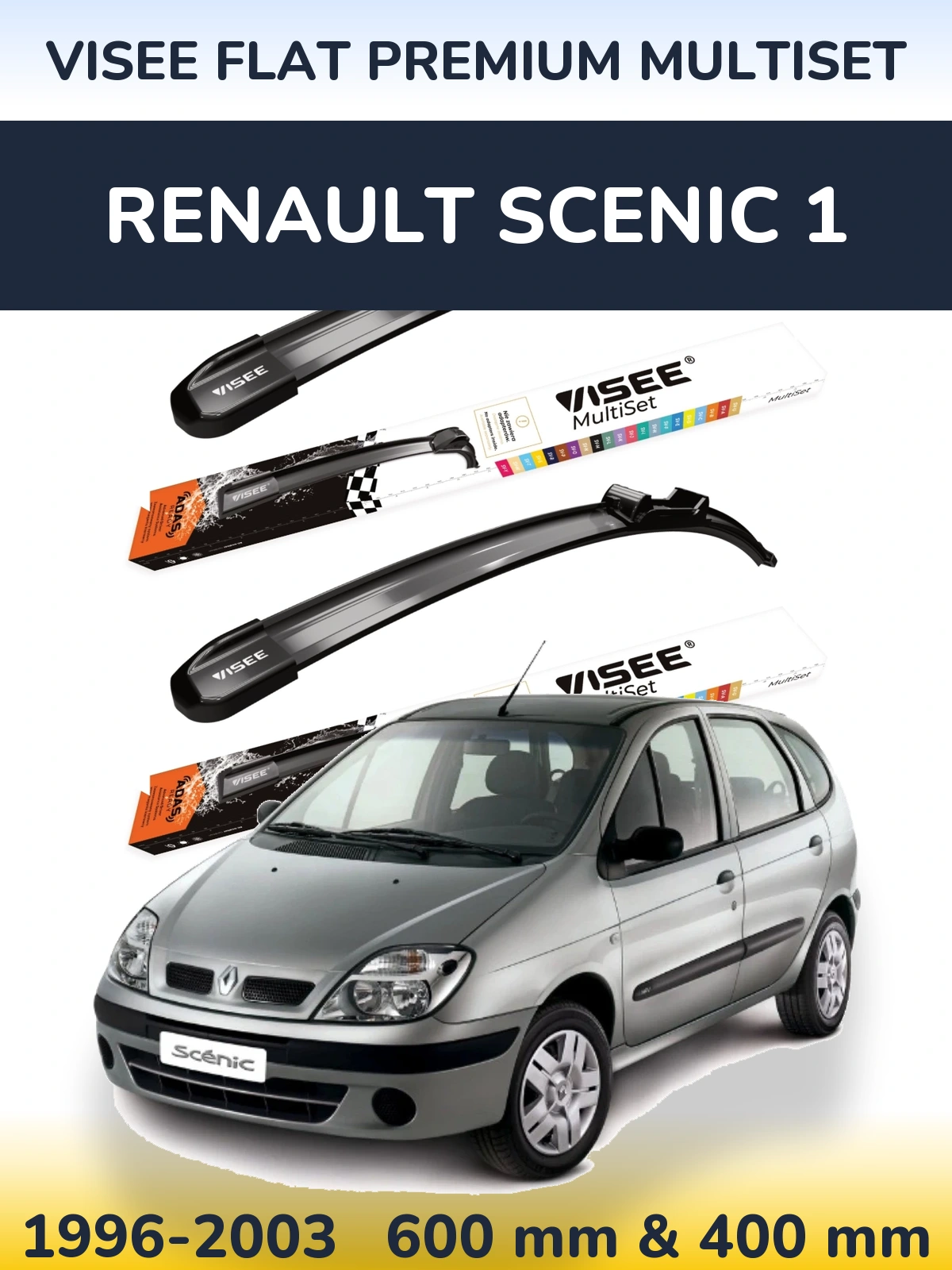 Front wiper blade set VISEE FLAT PREMIUM MultiSet 600 & 400 mm for Renault Scenic 1 1996-2003